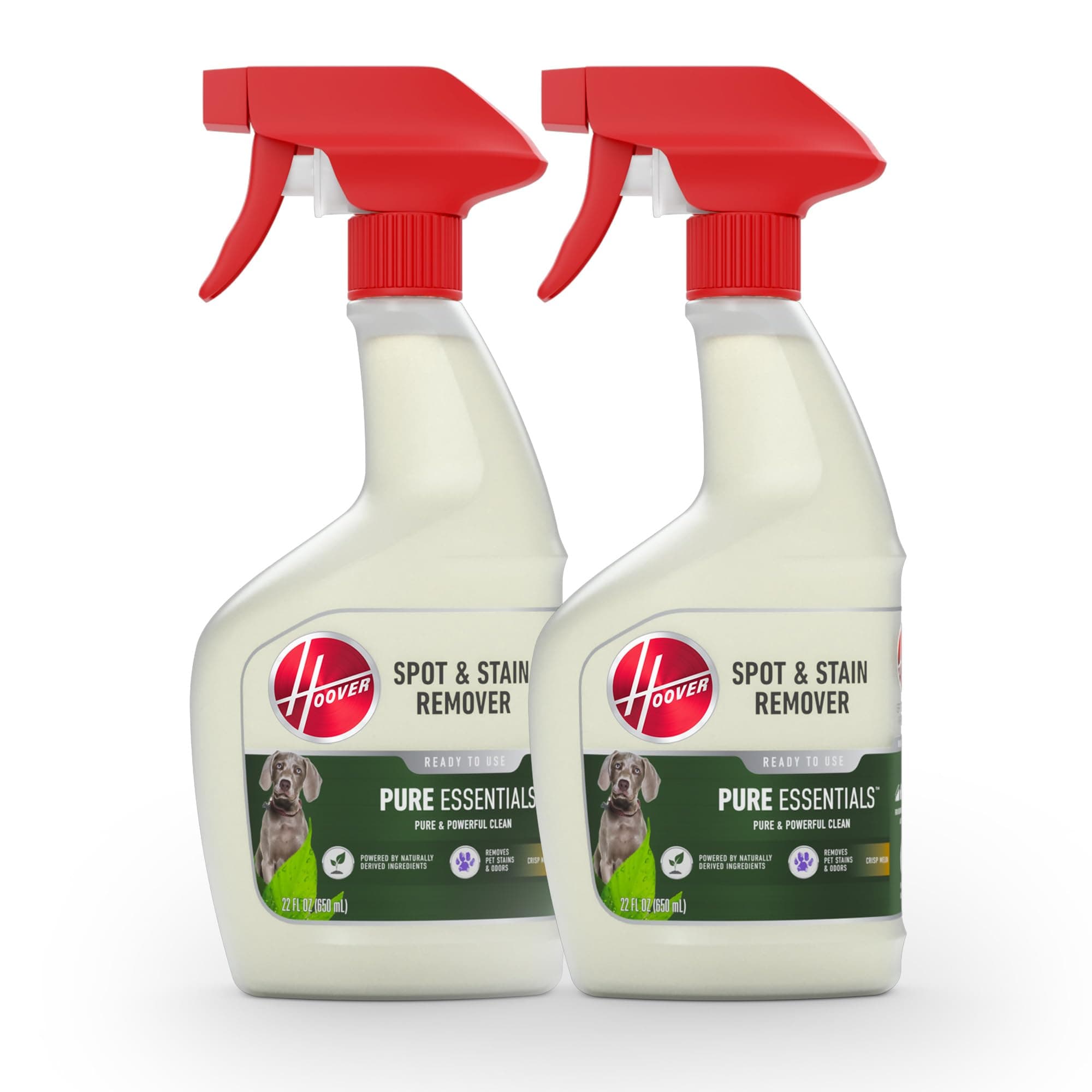 Hoover Pure Essentials Pre-Treat Spot and Stain Remover Spray, 22 oz., 2 Pack, Natural Plant Based Formula, Full Strength Carpet Cleaner Spray, Pair with Hoover Carpet or Spot Cleaner