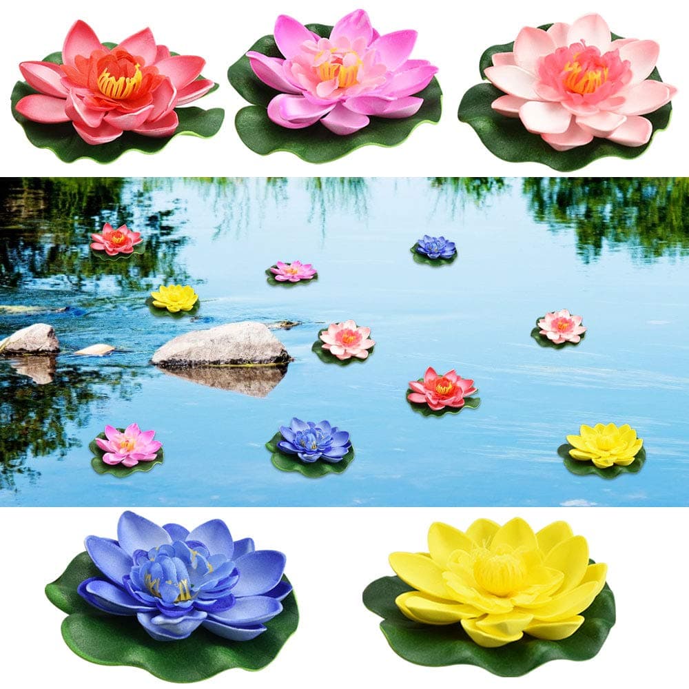 PERFETSELL Floating Flowers, Artificial Water Lily Eva Lotus, Pack of 5, Water Lily Plants, 10 cm, Pond Rose, EVA Foam, Water Lily Lotus Flower for Aquarium, Patio, Garden, Pool and Pond