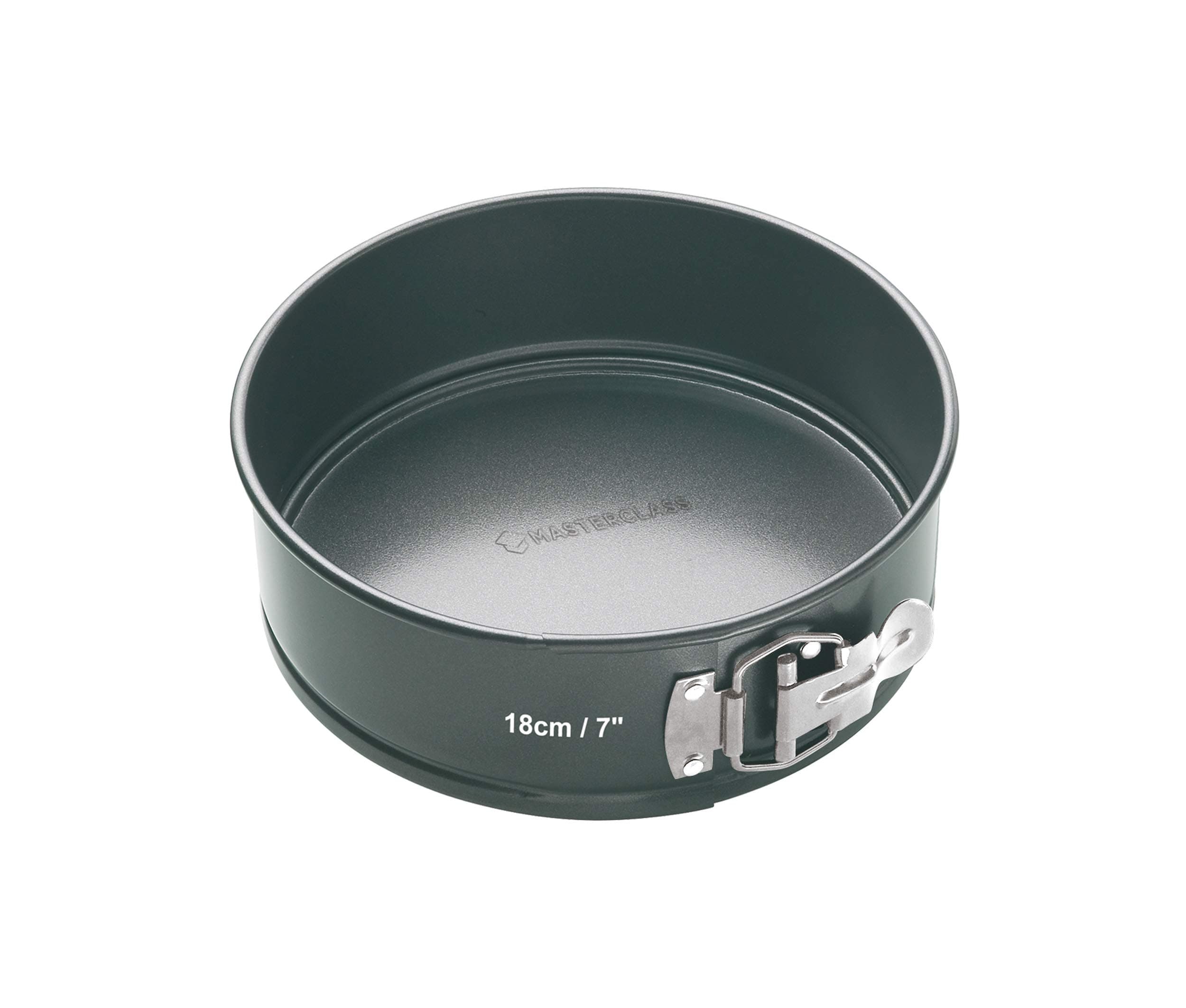 MasterClass 18 cm Springform Cake Tin with Loose Base and PTFE, PFOA and BPA Free Non Stick, Robust 1mm Thick Carbon Steel,7 Inch Round Pan, Grey