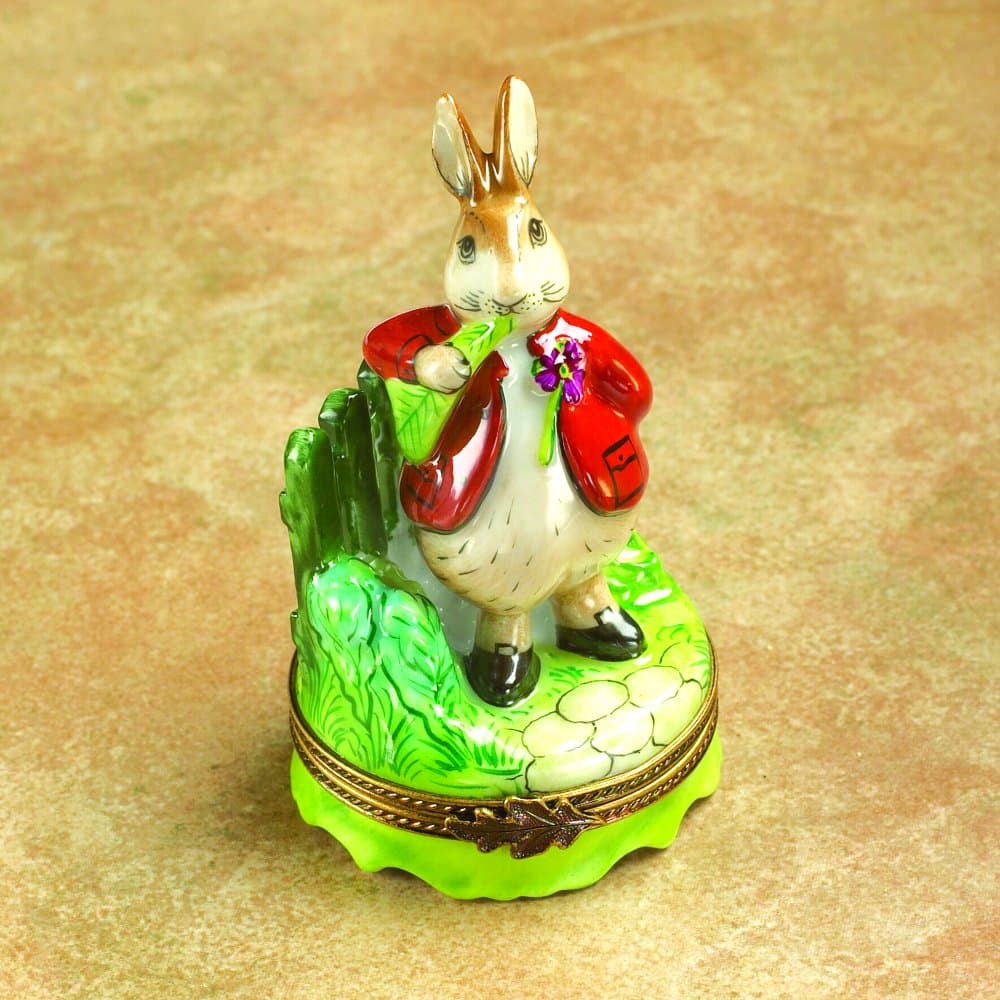 Authentic French Hand Painted Limoges Porcelain Peter Rabbit Box with Carrot