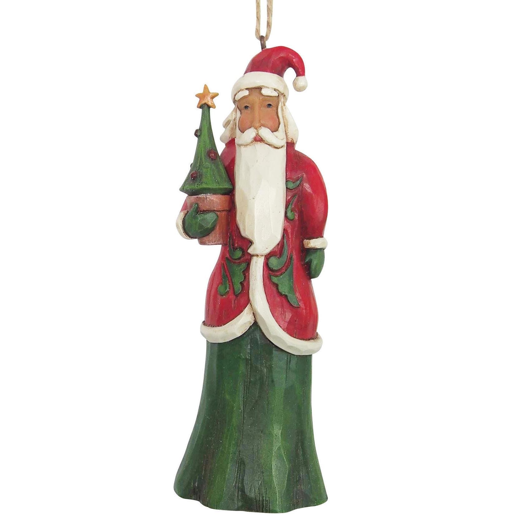 Jim Shore Heartwood Creek Folklore Santa Holding Tree Stone Resin Hanging Ornament, 5”