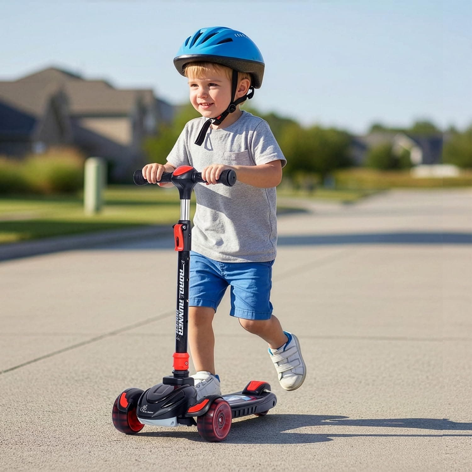 R for Rabbit Road Runner Racer Scooter for 3+ Years Kids, 4 Level Height Adjustment, PU LED Wheels & Weight Capacity Upto 75 kgs Kick Scooter (Pure Black)