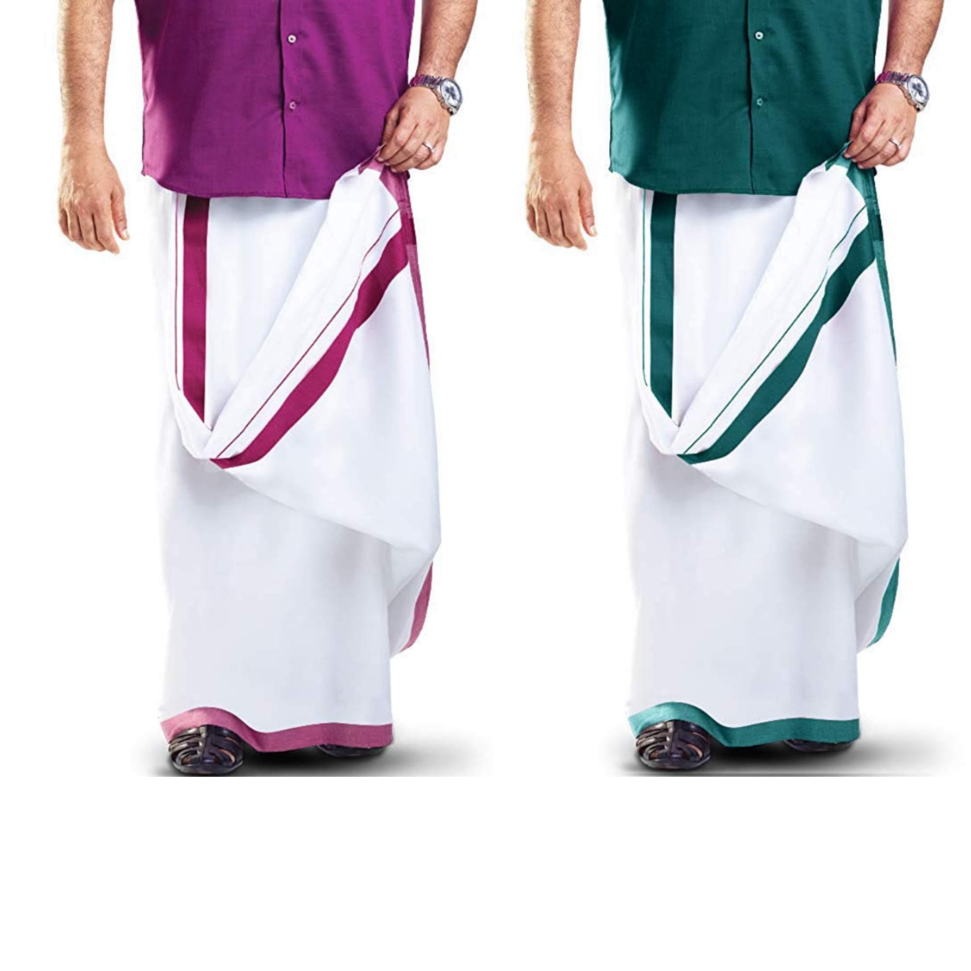 Cotton Crown Men's Cotton Dhoti (2m Base Length, White) - Pack of 2