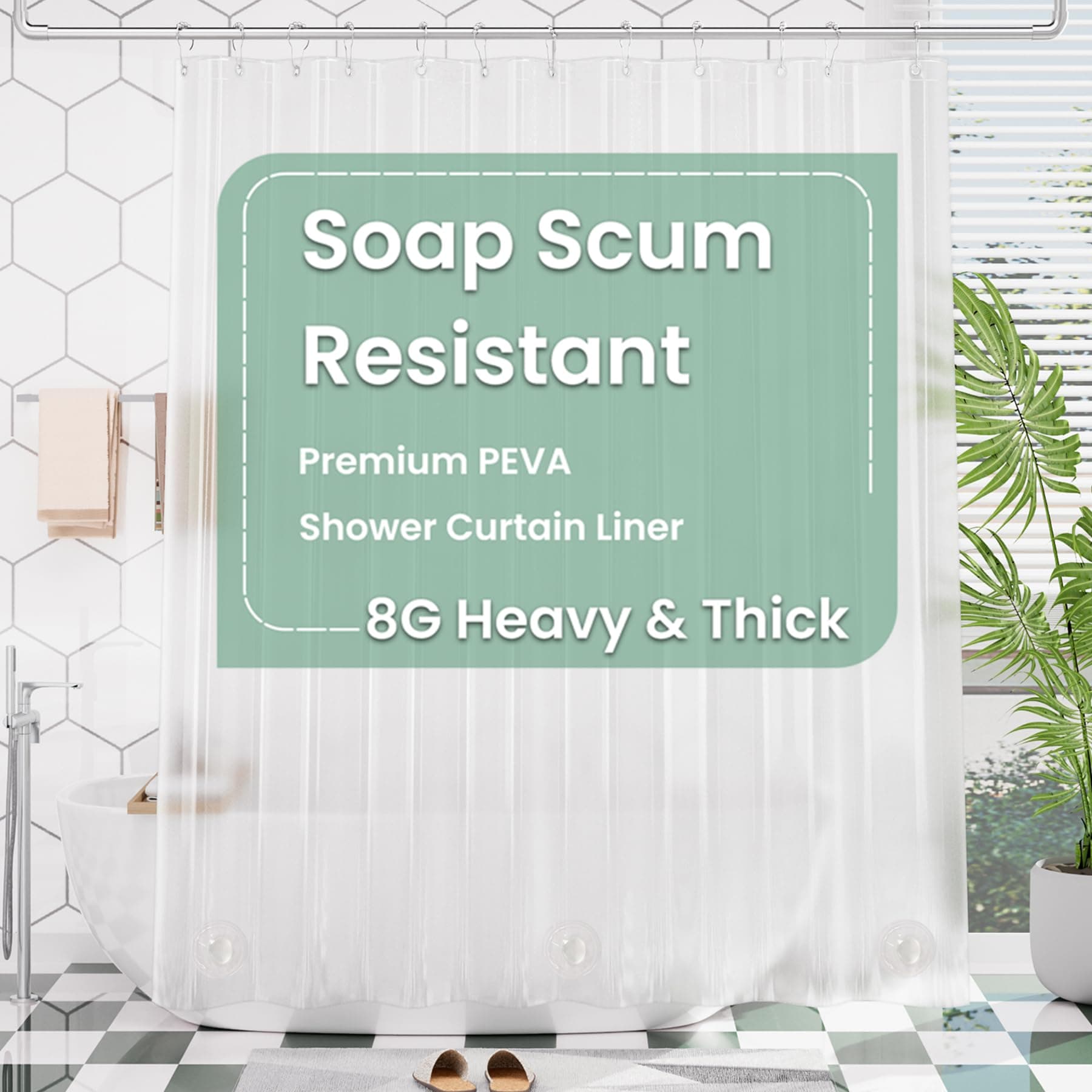 72x96 Shower Curtain Liner Plastic, Extra Long Shower Curtain Thick PEVA, Frosted Bathroom Curtain Liner 96 Length, Heavy Duty Shower Curtain with 3 Weighted Stones and 12 Grommet Holes