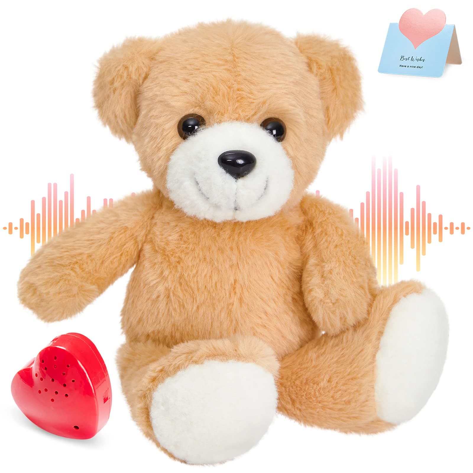 12" Heartbeat Recordable Teddy Bear,Voice Recorder Plush Toy Stuffed Animal Soft Fuzzy Doll Gifts Messages Recording Playback for Kids Birthday Children's Day