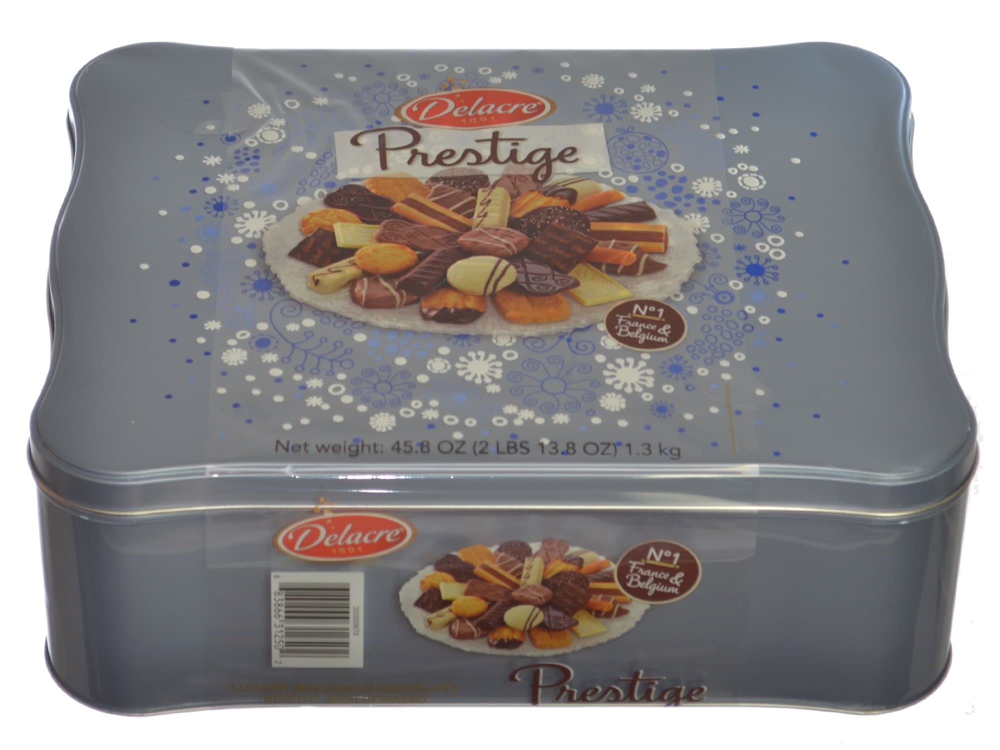 Delacre Belgian Chocolate Biscuit Prestige Luxury Assortment in a 45.8 Oz Tin Gift Box - Colors May Vary