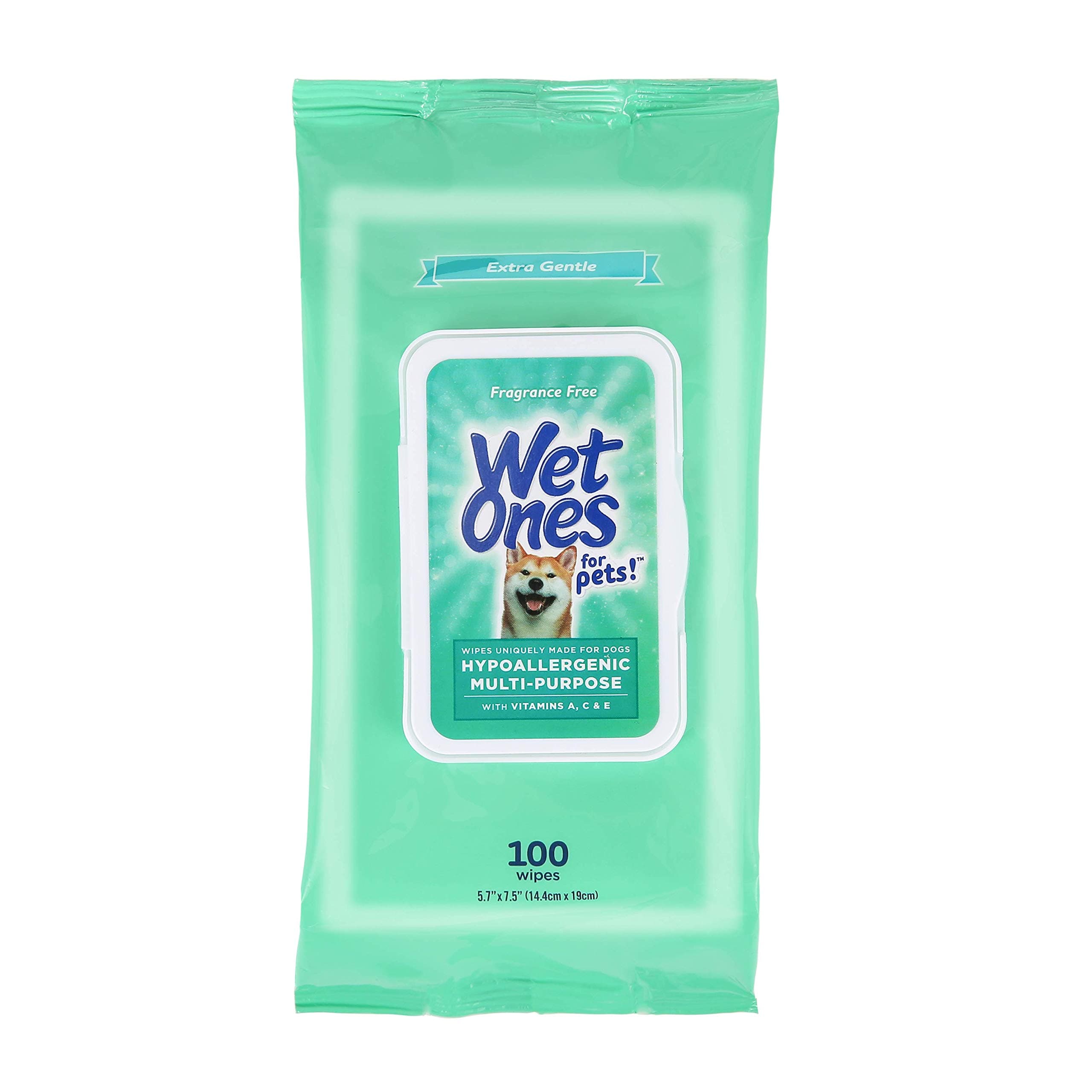 Wet Ones for Pets Hypoallergenic Multi-Purpose Dog Wipes with Vitamins A, C & E No Fragrance Hypoallergenic Dog Wipes for All Dogs Wipes Multipurpose Pouch Dog Wipes (Pack of 1, 100 Count Total)