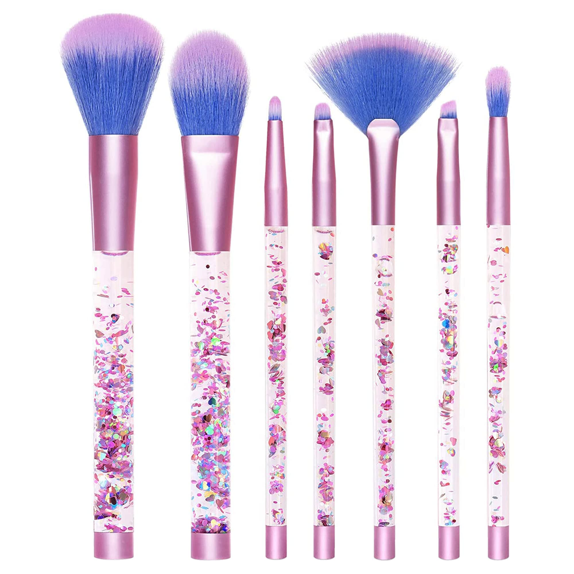 Aquarium Liquid Glitter Makeup Brush Set and Pouch, Pink/Iridescent