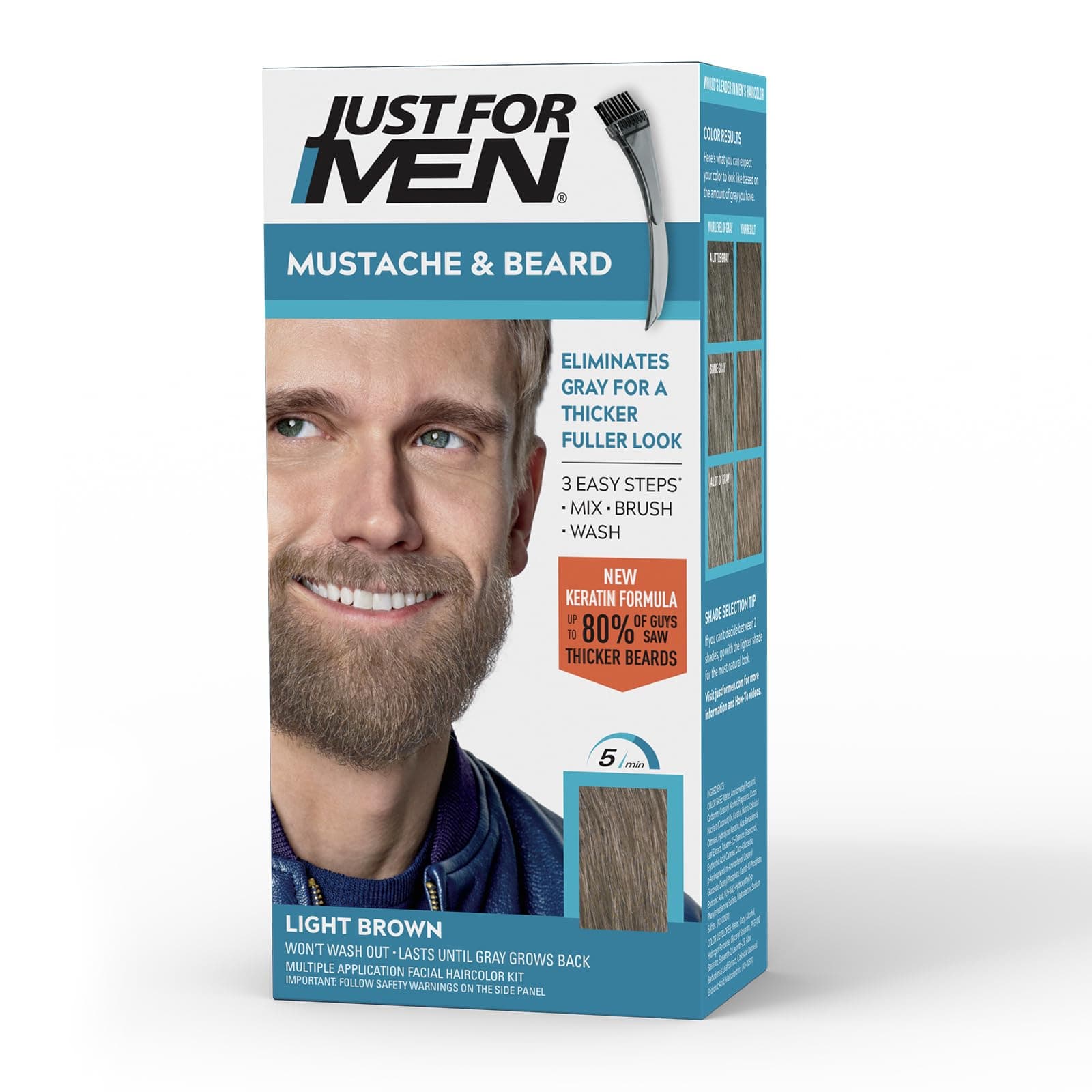 Mustache & Beard multiple uses Beard Dye for Men with Brush Included, With Keratin Biotin Aloe and Coconut Oil for Healthy Facial Hair - Light Brown, M-25, Pack of 1 (Packaging May Vary)