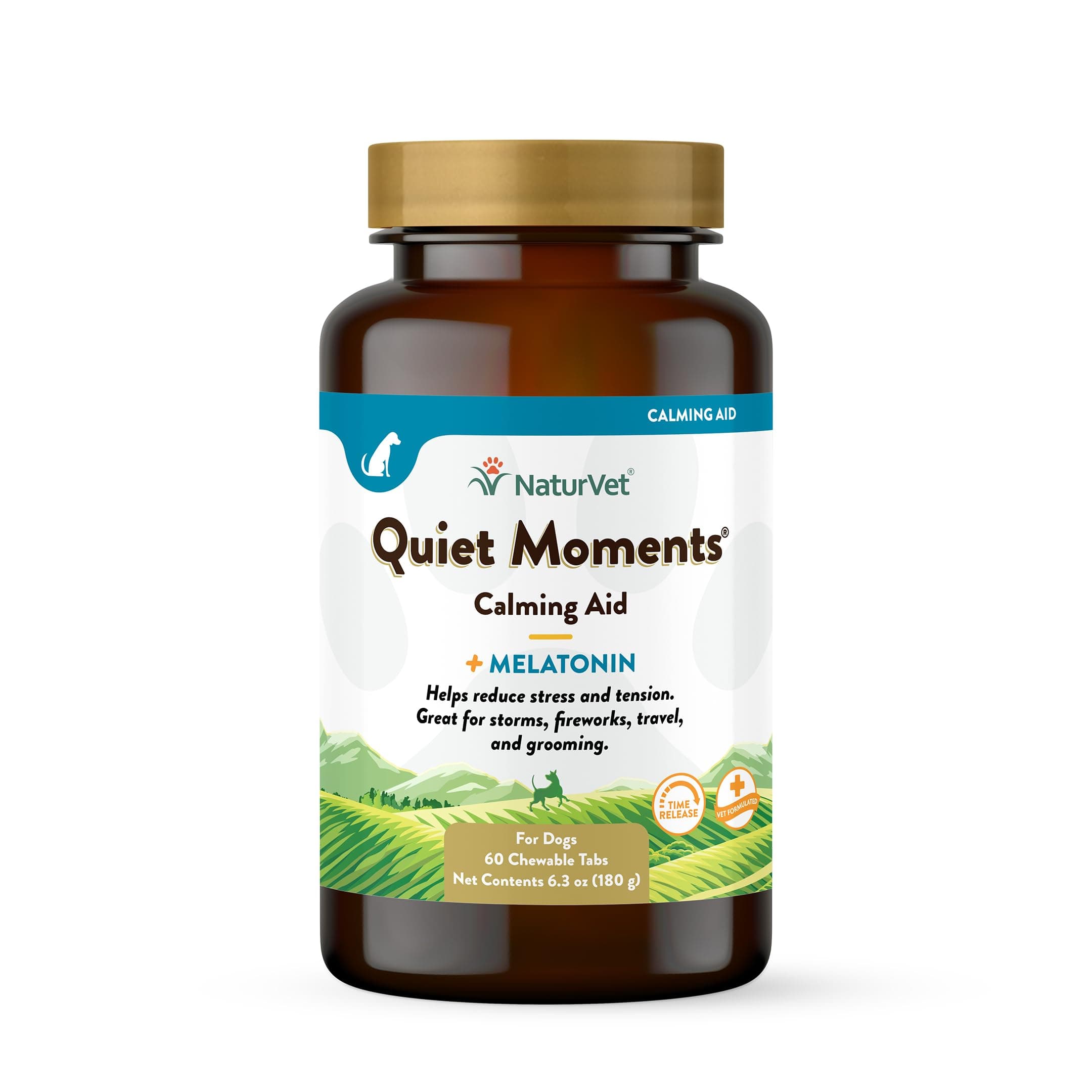 NaturVet Quiet Moments Calming Aid Dog Supplement, Helps Promote Relaxation, Reduce Stress, Storm Anxiety, Motion Sickness for Dogs (Quiet Moments Melatonin, 60 Soft Chews)