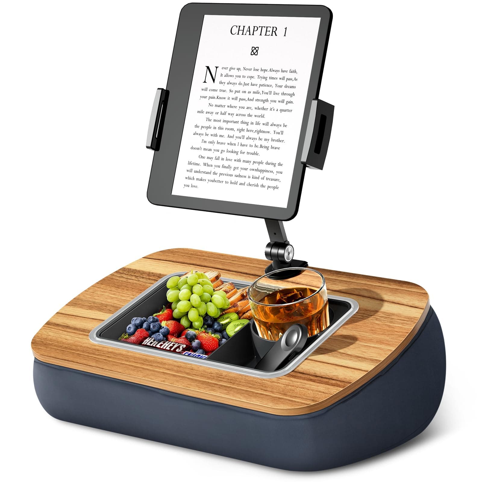 Tablet Pillow Stand for Lap Use,Adjustable iPad Holder with Snack Bowl,360° Rotating Clip for 4.7-13" Kindle,Phone,Tablet.Ideal for Hands-Free Reading and Relaxation on Bed,Couch,Recliner,Gray