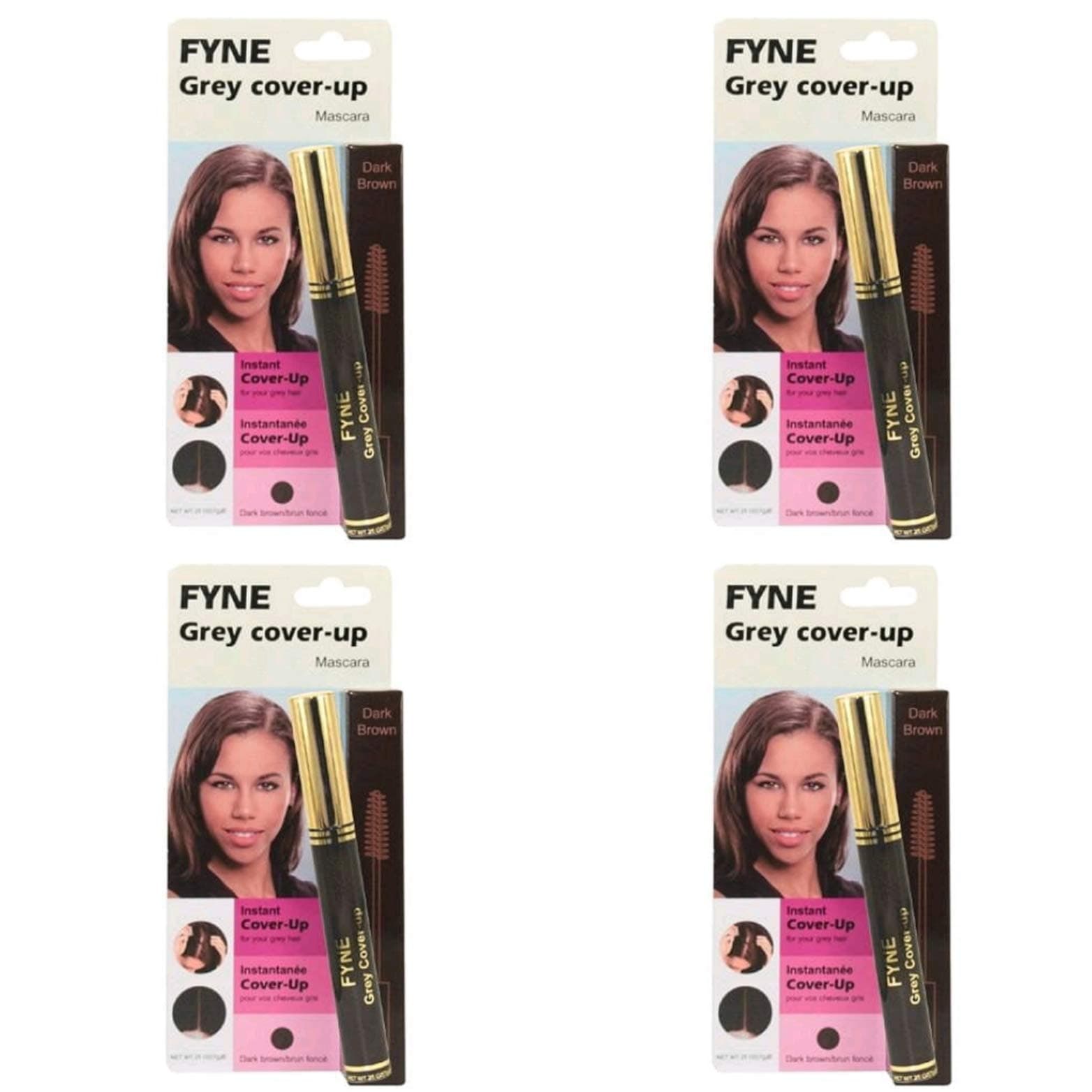 FYNE Root Touch Up Hair Mascara – Pack of 4 - Instant Dark Brown Grey Hair Cover Up - Magic Retouch Temporary Hair Colour for Men & Women