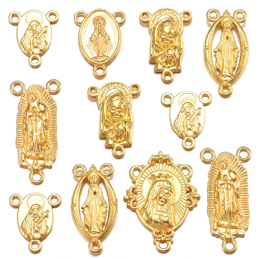 42Pcs Catholic Rosary Centerpiece Medalla Milagrosa de la Virgen Maria Charms Alloy Links Connector Pendant for Diy Rosary Making Kits Supplies