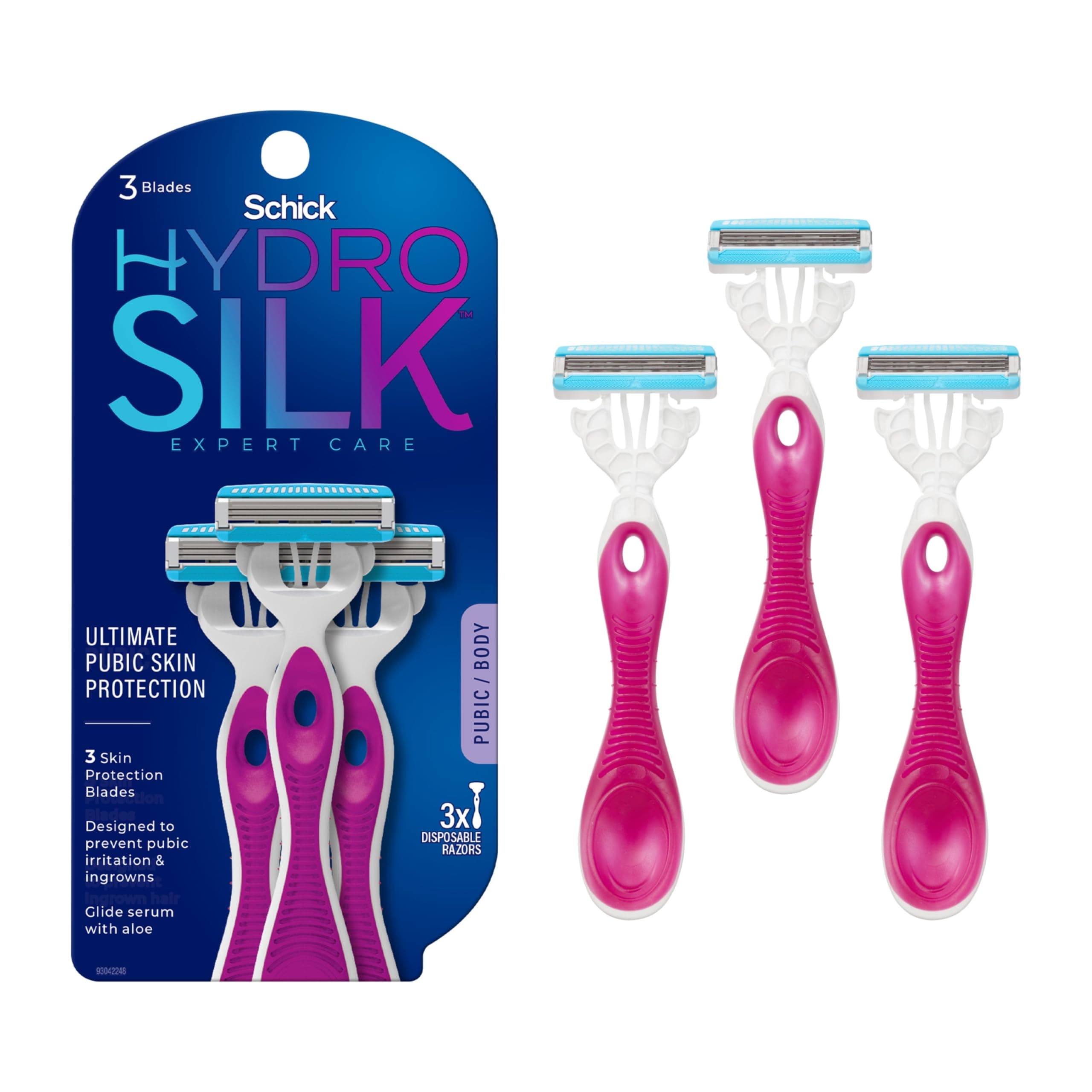 Schick Hydro Silk Ultimate Pubic Skin Protection, Disposable Razors for Women Sensitive Skin | Pubic Hair Razor for Women, Sensitive Skin Razor Bikini Shaver, Women’s Razors Bikini Line Razor, 3ct