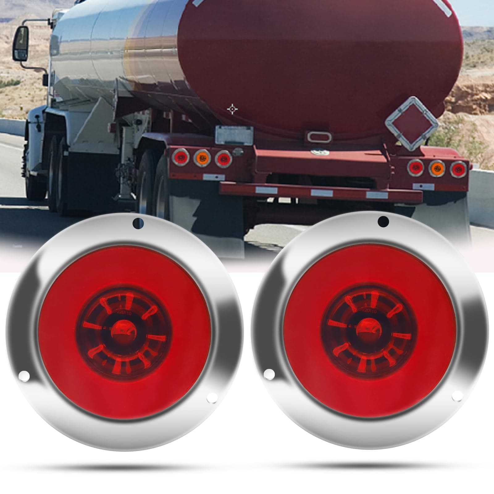 Biqing2PCS 4 Inch Round Trailer Tail Lights,24V Red LED Stop Turn Tail Lights Brake Trailer Lights 24LED Sealed Flange Mount for Boat Trucks Trailers RVs