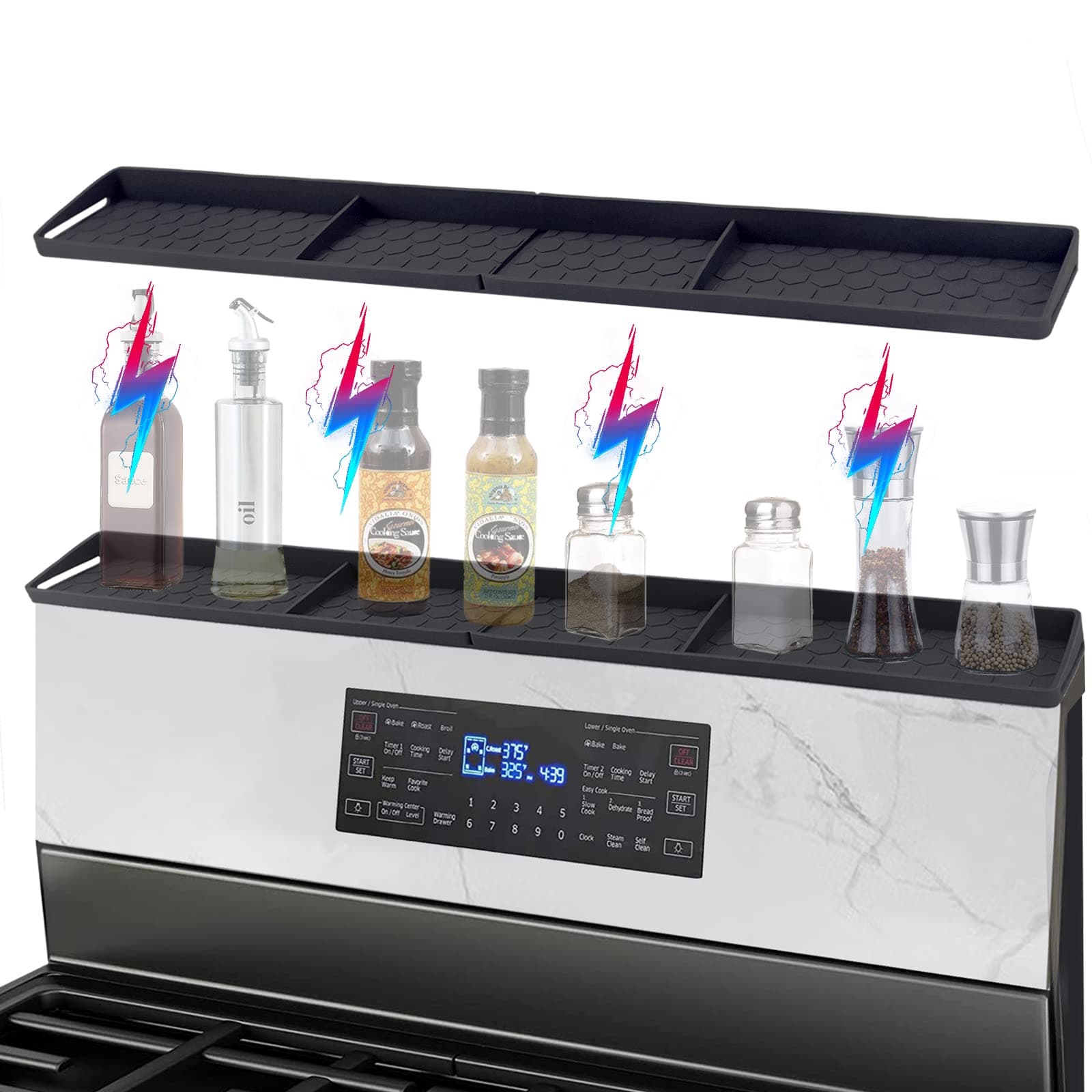 Silicone Stove Top Shelf 30" Stove Shelf Magnetic Shelf for Kitchen Stove Spice Rack over Stove (Black)