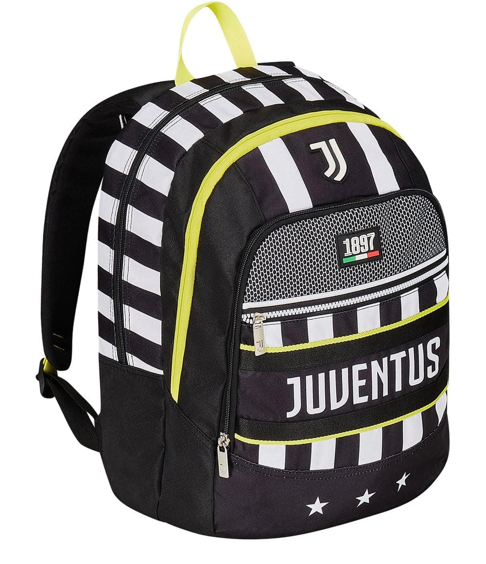Seven Advanced School Backpack – F.C. Juventus Football – Win is the Rule, Black and White – Double Compartment Backpack with Bottle Pocket – Children's School Backpack, Boy, multi-coloured, Taglia