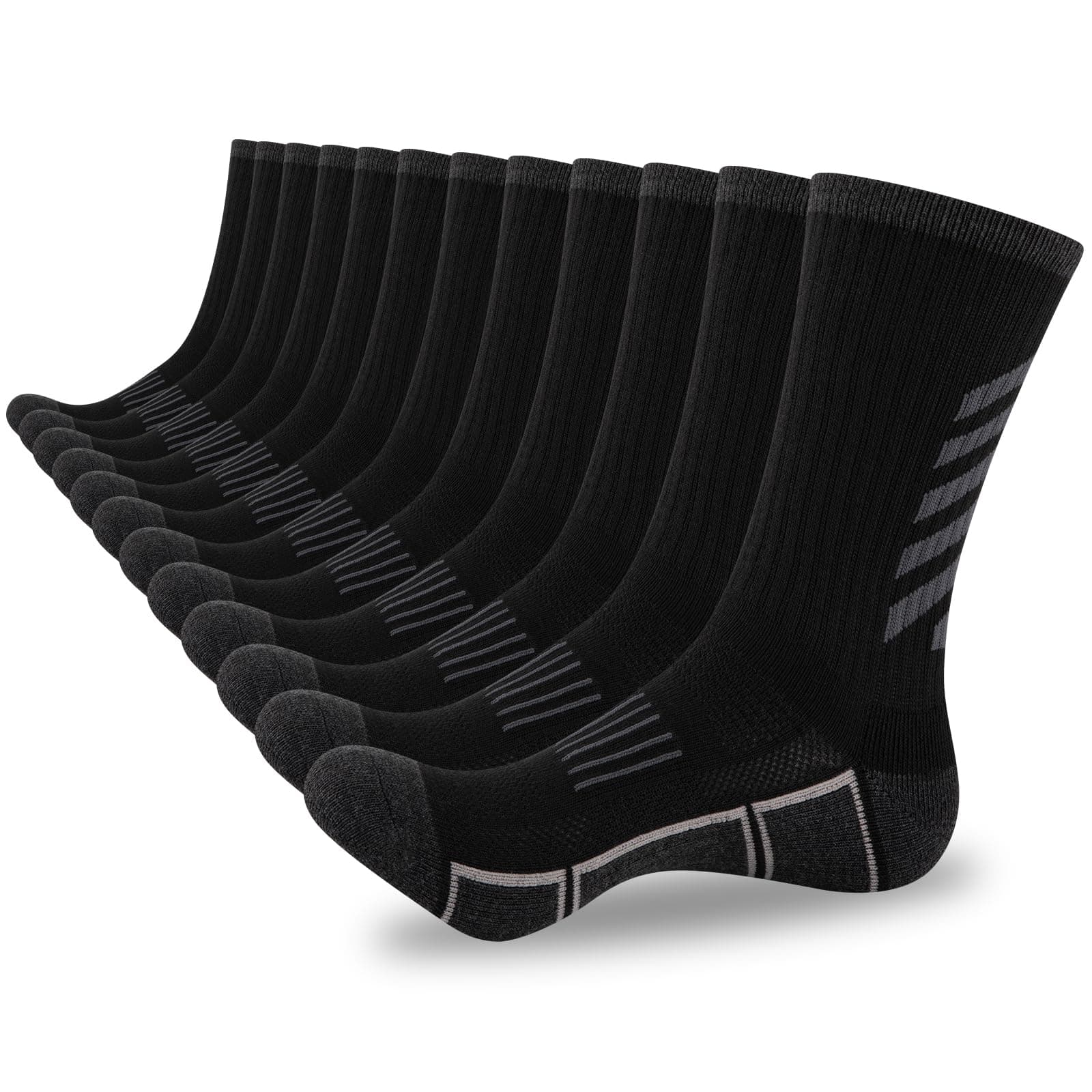 COOVAN Mens Athletic Crew Socks Moisture Wicking Heavy Duty Cushioned Work Socks with Reinforced Heel and Toe (6 Pairs