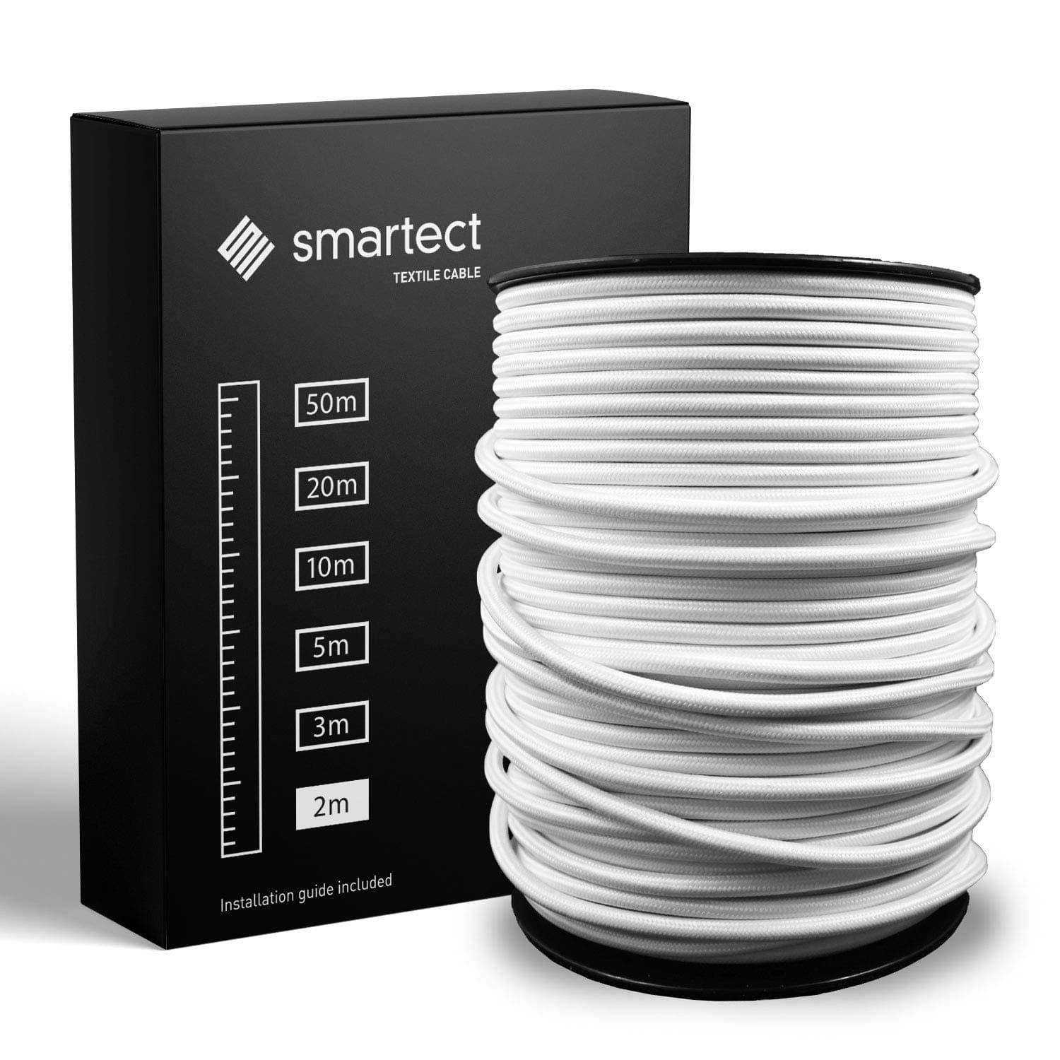 smartect Braided Cable - White - 2 Metres - 3 Core Electrical Cable (3 x 0.75mm²) - Vintage Electrical Wire for Your DIY Project