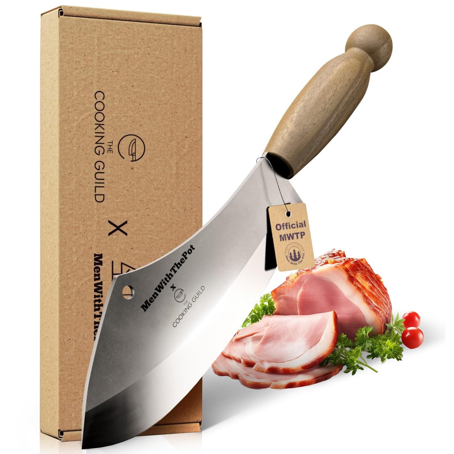 The Cooking Guild x MenWithThePot Special Edition Cleaver - 7.4" Rust Resistant Kitchen Knives Made with German Stainless Steel - Butcher Knife for Meat Cutting, Chopping, Dicing, Mincing, and More