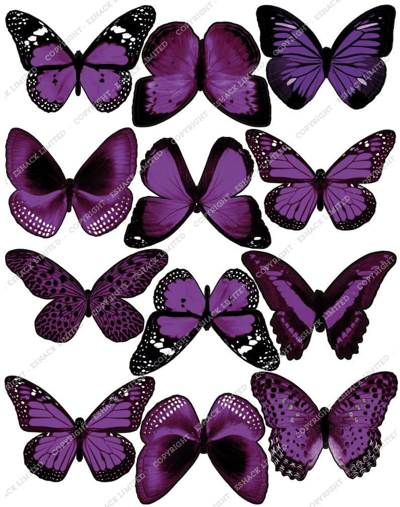 Cakeshop 12 x PRE-CUT Purple Edible Butterfly Cake Toppers