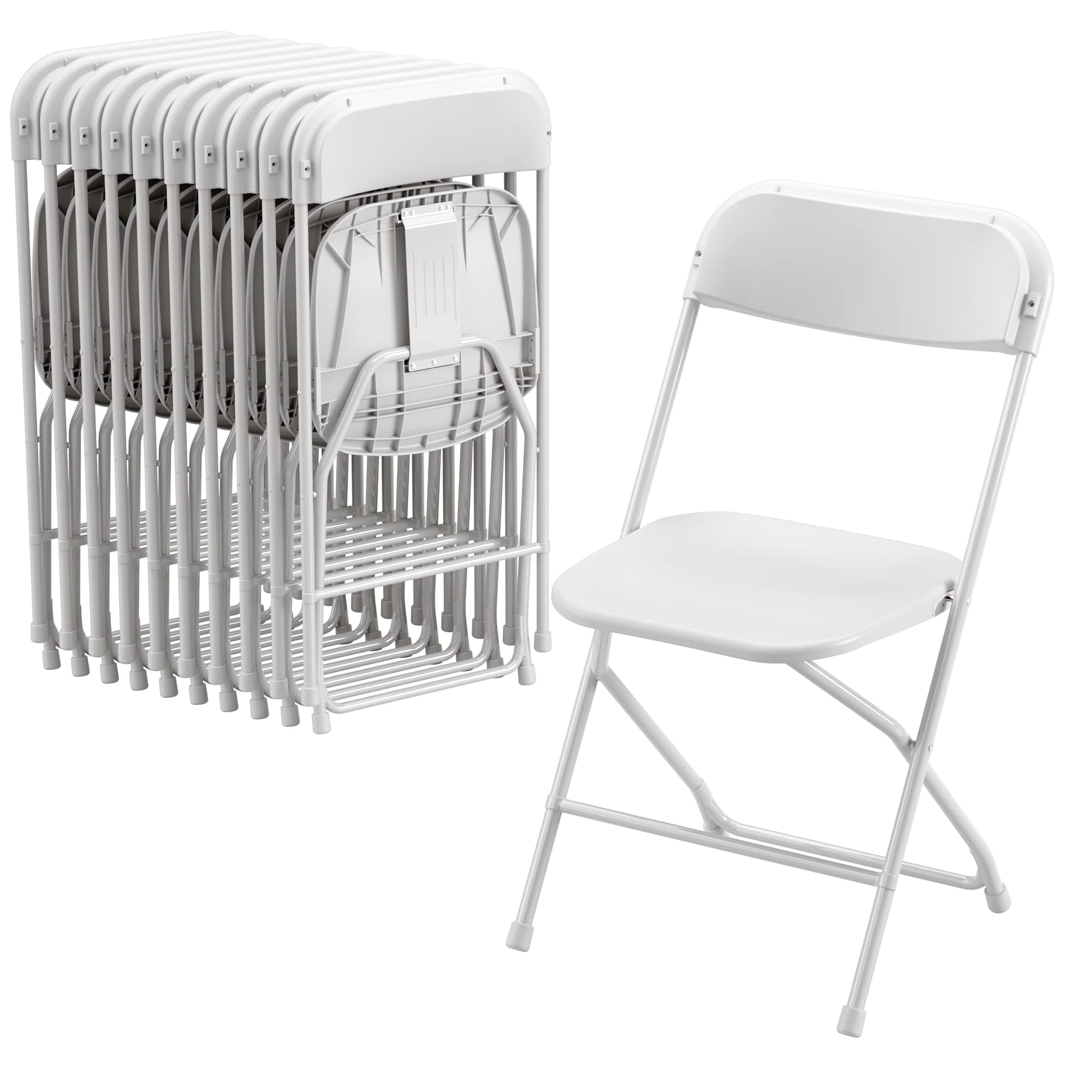 Allpop 10 Pack Plastic Folding Chair, 300lb Capacity, Portable Commercial Chair Seat with Steel Frame for Wedding Party Office Indoor Outdoor Events, Stackable, White