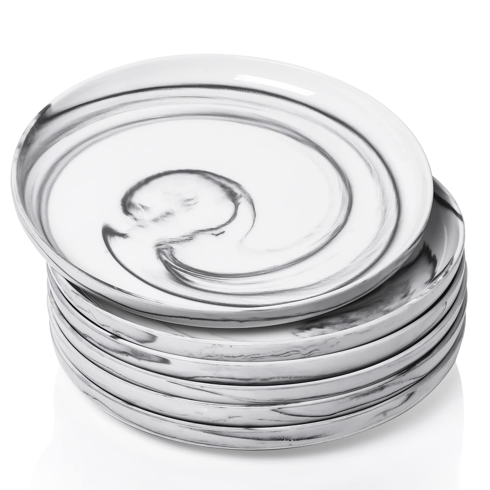 Kanwone Porcelain Plates Set of 6, 10 inch Dinner Plates - Microwave, Oven, and Dishwasher Safe, Scratch Resistant, Modern Marble Dinnerware- Kitchen Porcelain Serving Dishes