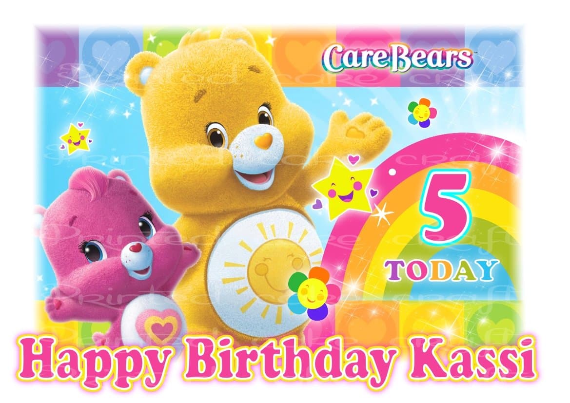 Edible A4 Care Bears Girls Icing Personalised Cake Topper Style 2