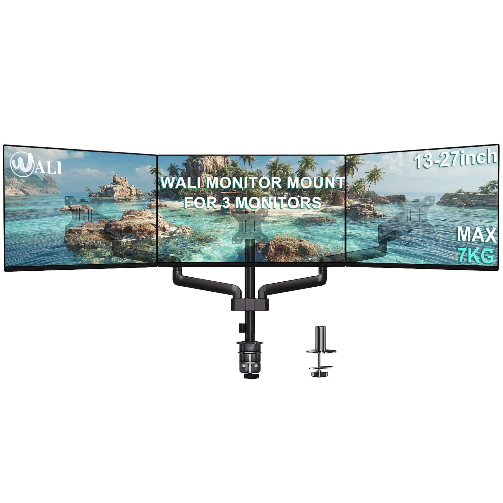 WALI Premium Triple LCD Monitor Desk Mount Fully Adjustable Gas Spring Stand for Display Up to 27 Inch, 15.4lbs Capacity (GSDM003), Black