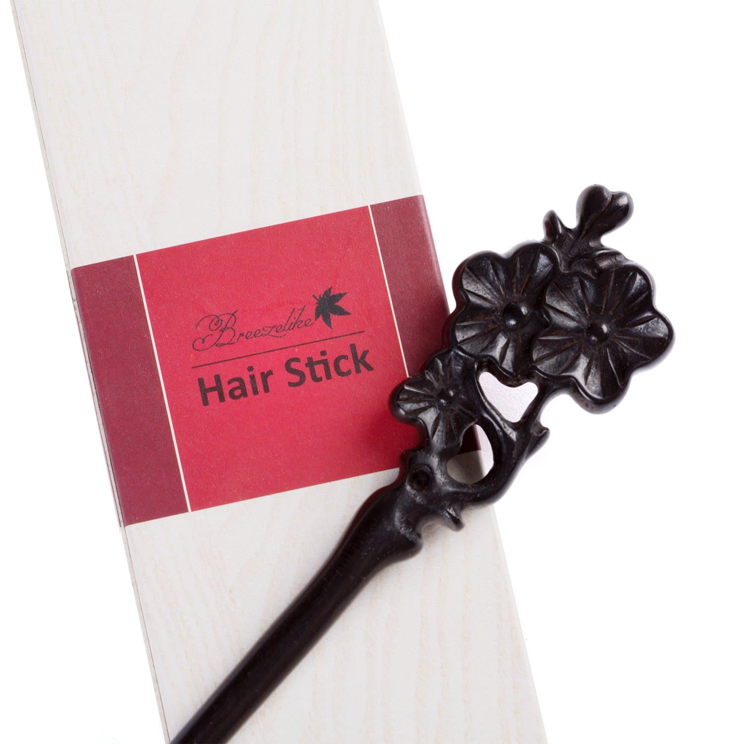 Breezelike Handmade Carved Ebony (Black Sandalwood) Hair Stick:Plum Blossom
