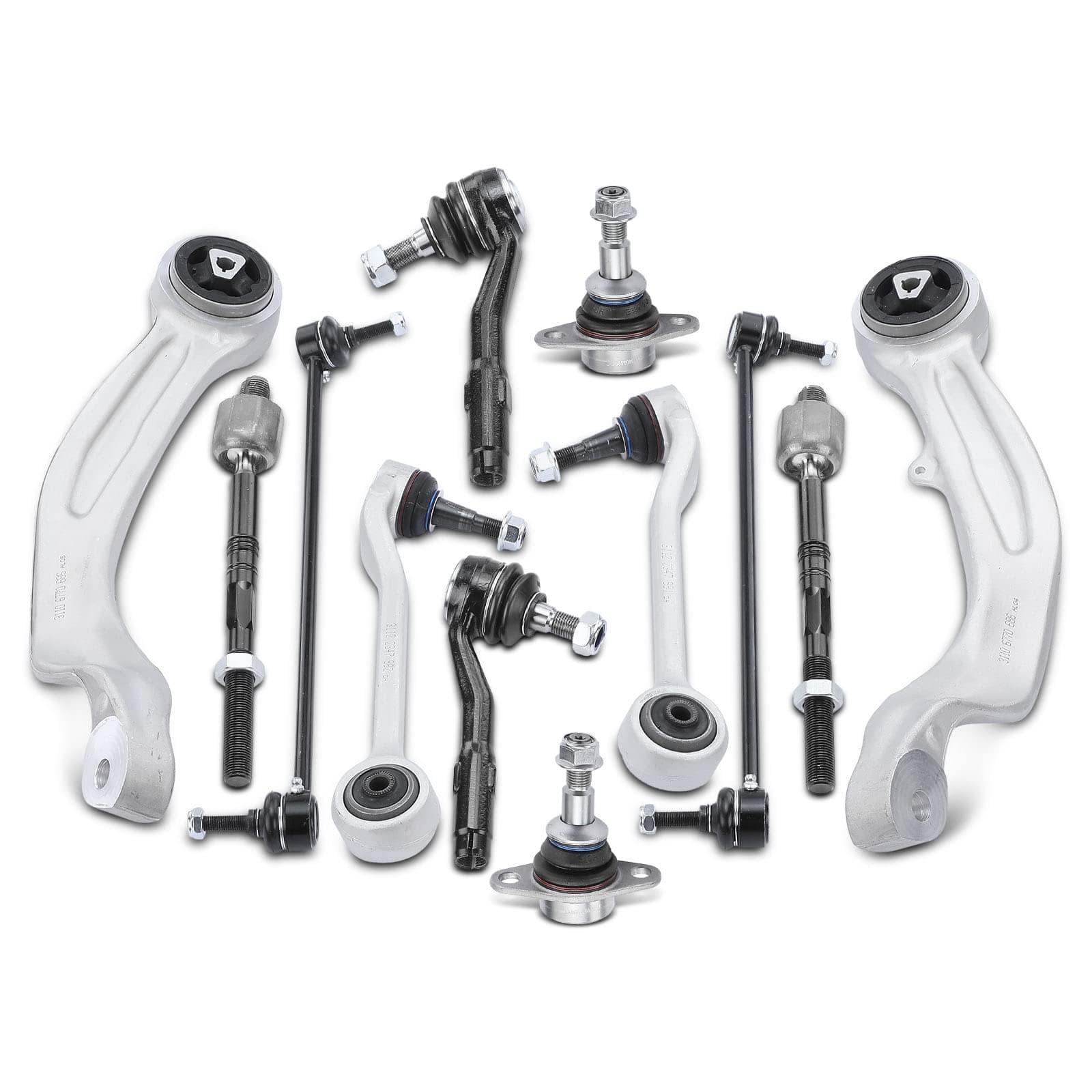 A-PremiumSet of 12, Forward Rearward Lower Control Arm, Sway Bar Link, Forward Lower Ball Joint, Inner & Outer Tie Rod End, Compatible with 2006-2010 BMW 525xi, 528xi, 530xi, 535xi, 528i/535i xDrive