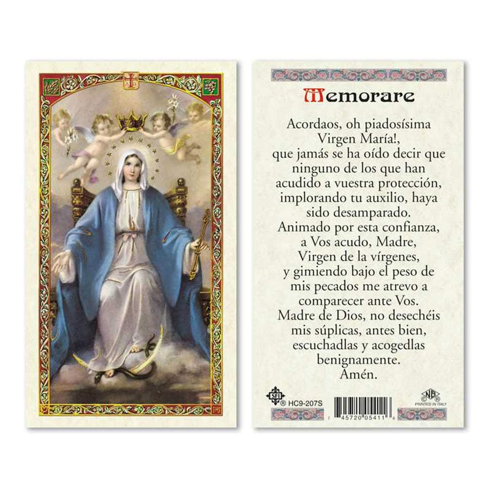 Oracion a La Virgen Maria Memorare Laminated Prayer Cards - Pack of 25- in Spanish Espanol