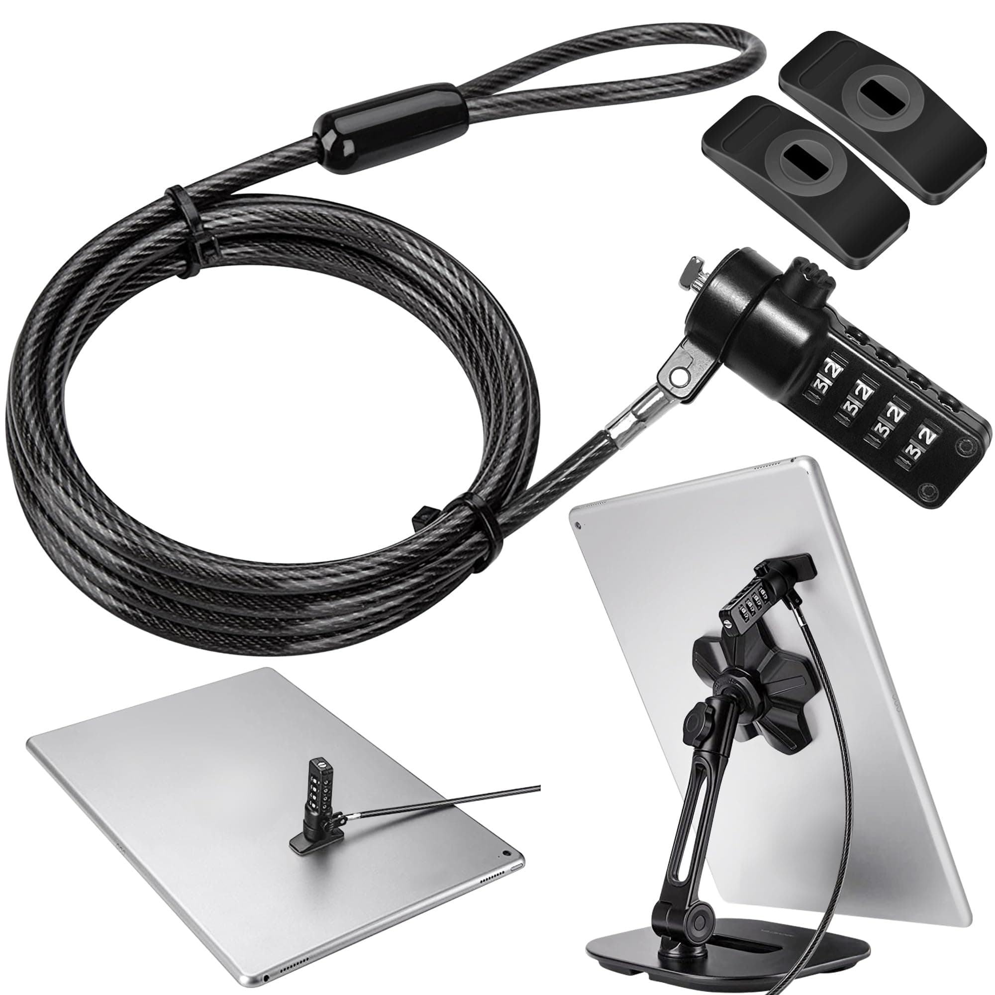 AboveTEK iPad Lock Security Cable w/Adhesive Plates, Keyless 4 Digit Combination Tablet Lock Kit, Anti-Theft Hardware Locking Cable for iPhone Cell Phone MacBook Laptop in Showroom Retail Stores