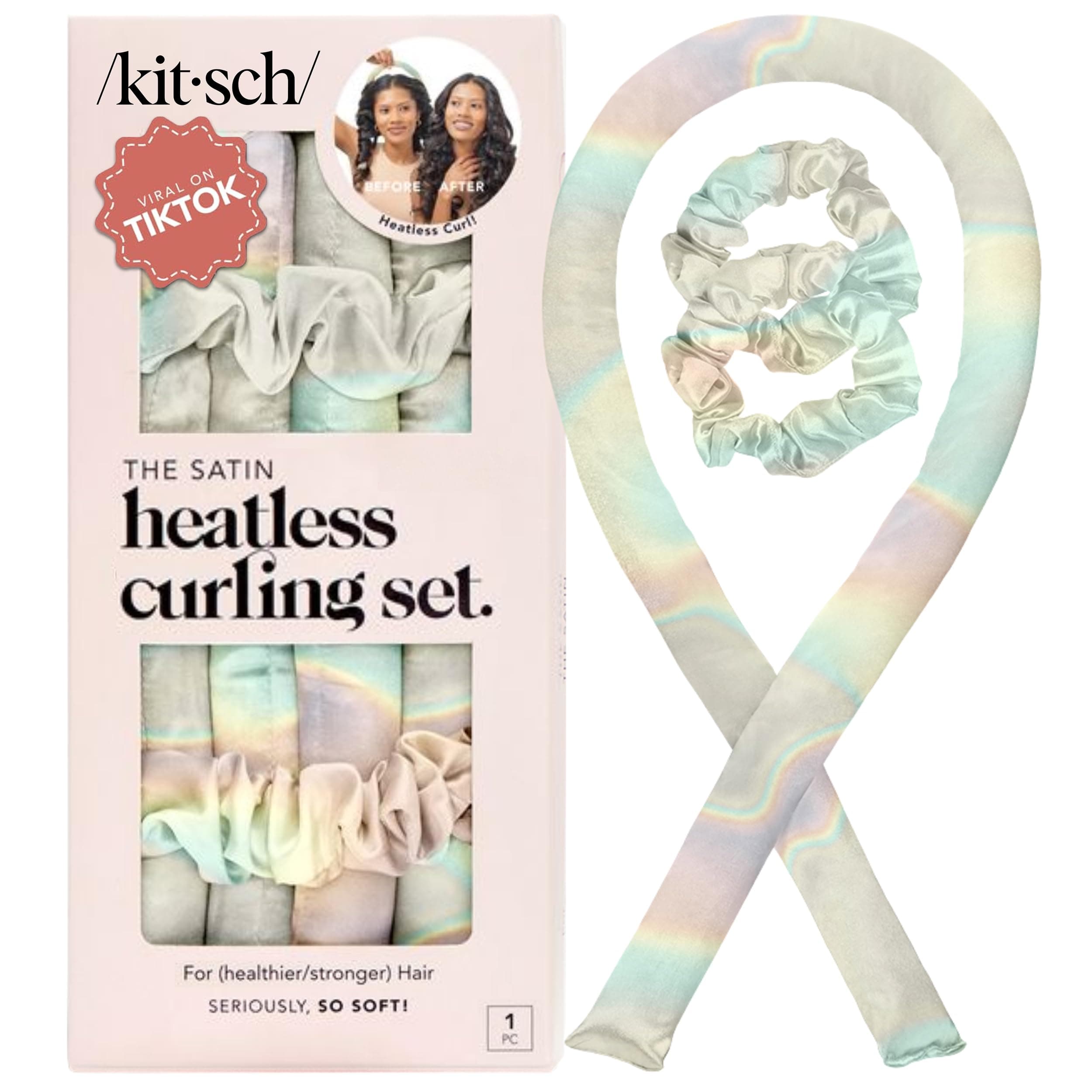 – Heatless Curling Set - Satin Heatless Curler, Heatless Curlers for Long & Short Hair, Hair Curler No Heat for Heatless Curls, Overnight Curls with 2 Satin Scrunchies & Blowout Rod - Aura