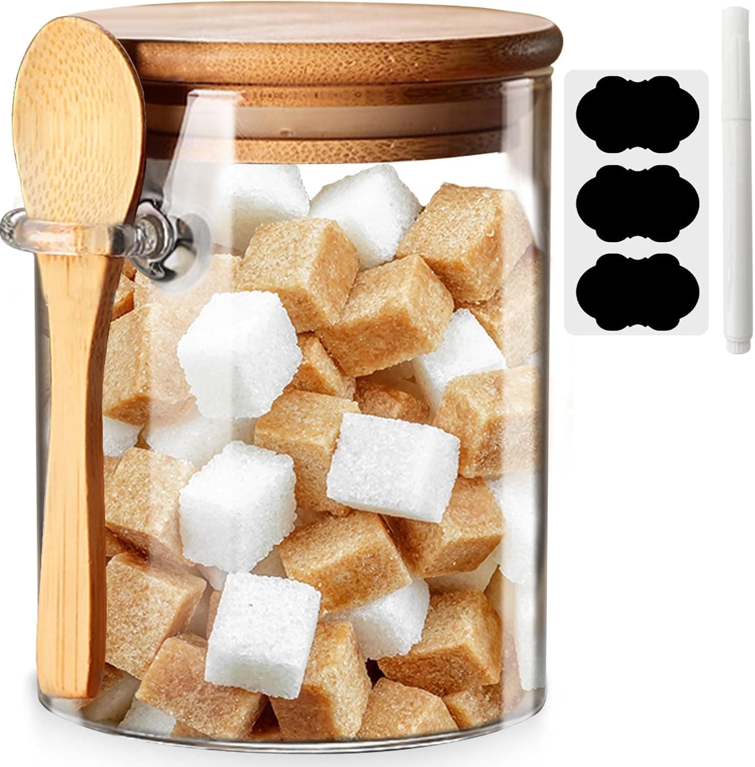 Glass Jars with Airtight Lid and Spoon,Glass Food Storage Jars Containers,Overnight Oats Containers with Lids,Decorative Kitchen Jars for Coffee/Tea/Sugar/Spice,Bath Salt Containers 15Oz/450ML (1)