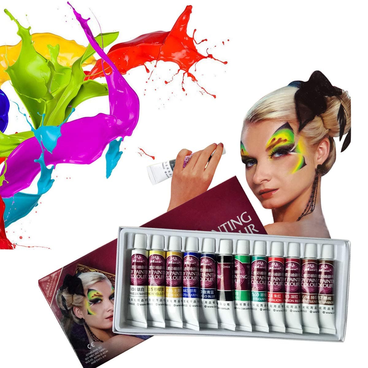 Face Paint Kit,12 Colors Professional Face Painting, Non-Toxic Body Paint Halloween Makeup, Rich Pigment, Face Painting Kits for Kids Art for Party Halloween Body Decorate