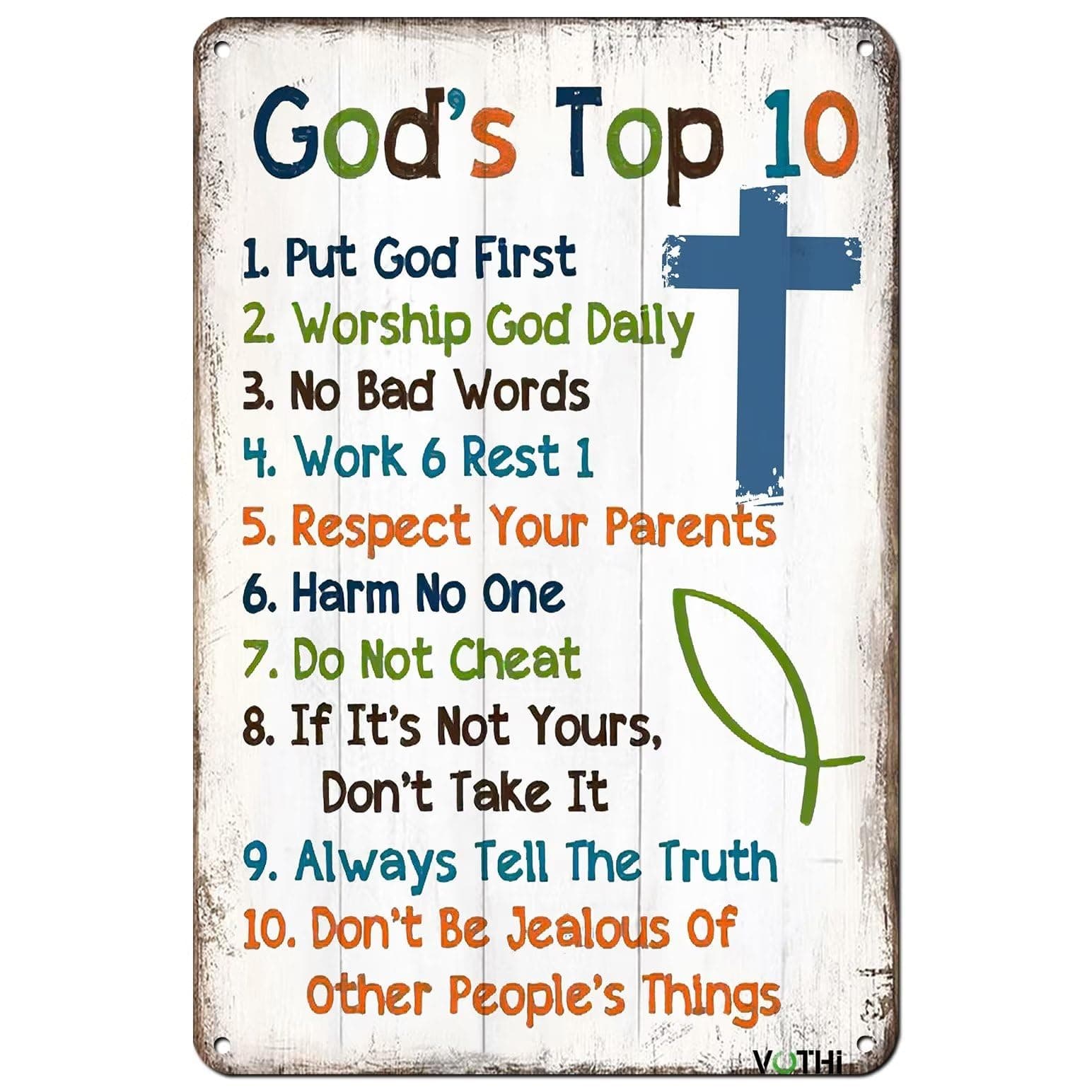 Aluminum 10 Commandments Sign - Art Deco Decorative Signage, 8x12 inches, Wall Art Decoration for Girls Room, Kitchen, Living Room, Bedroom