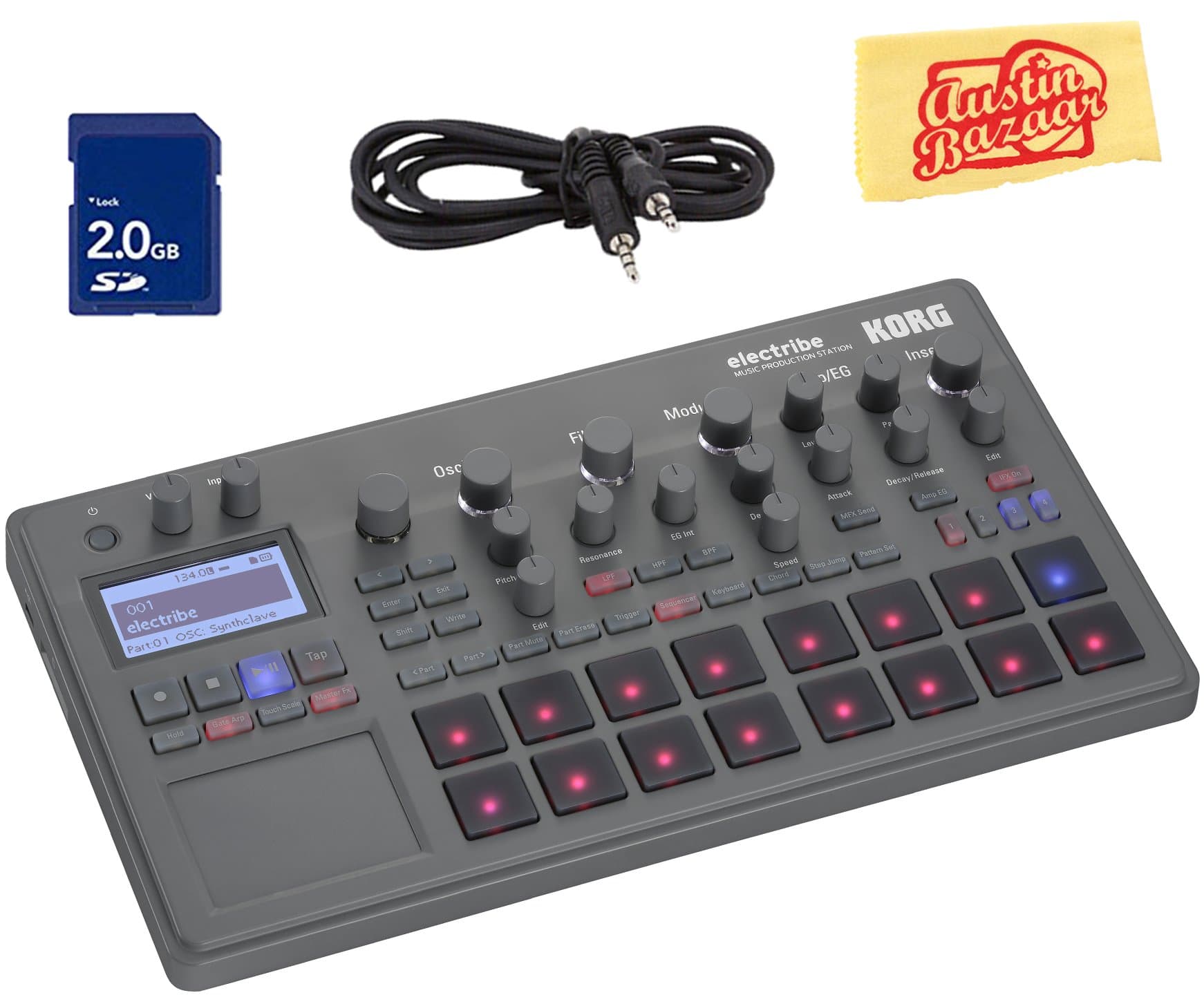 Korg Electribe Music Production Station Bundle with SD Card, 3.5mm Stereo Cable, and Austin Bazaar Polishing Cloth