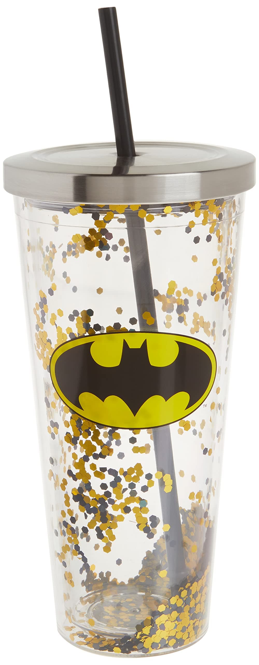 Batman Logo Glitter Cup w/Straw, 20 ounces