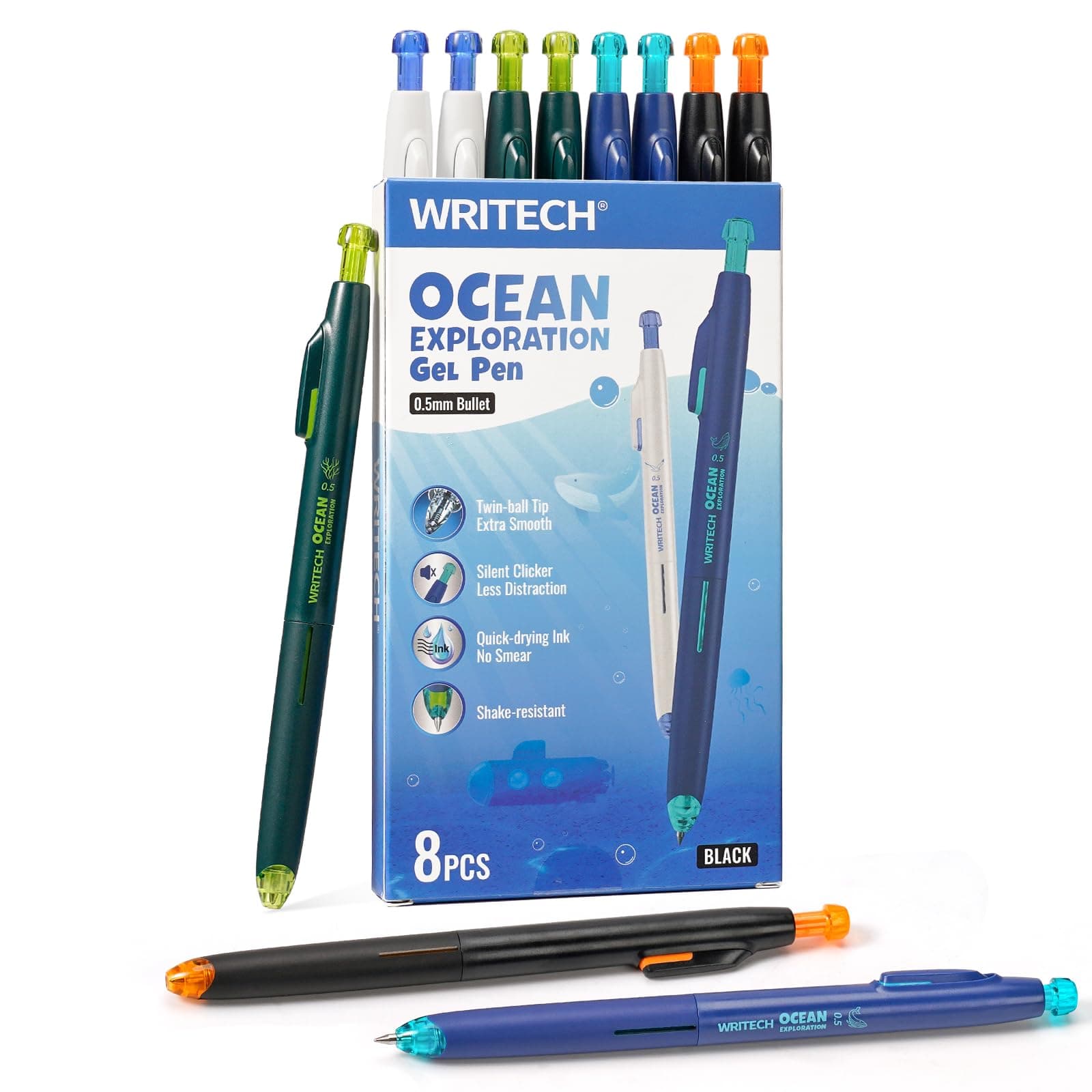 Retractable Gel Ink Pens: 8ct Black Ink 0.5mm Fine Point Tip Click Pen for Smooth Writing Journaling Note Taking Sketching No Smudge & Smear