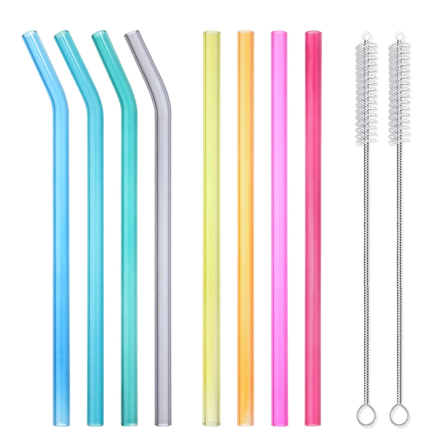 Hiware 8-Pack Reusable Glass Straws - Drinking Straws for Milkshakes, Juices, Frozen Drinks, Smoothies, Bubble Tea