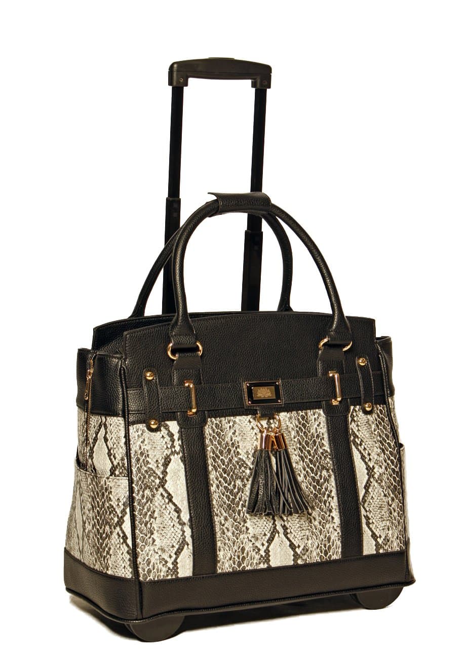 JKM and Company FIRENZE Python and Black Compatible With Computer iPad, Laptop Tablet Rolling Tote Bag Briefcase Carryall Bag
