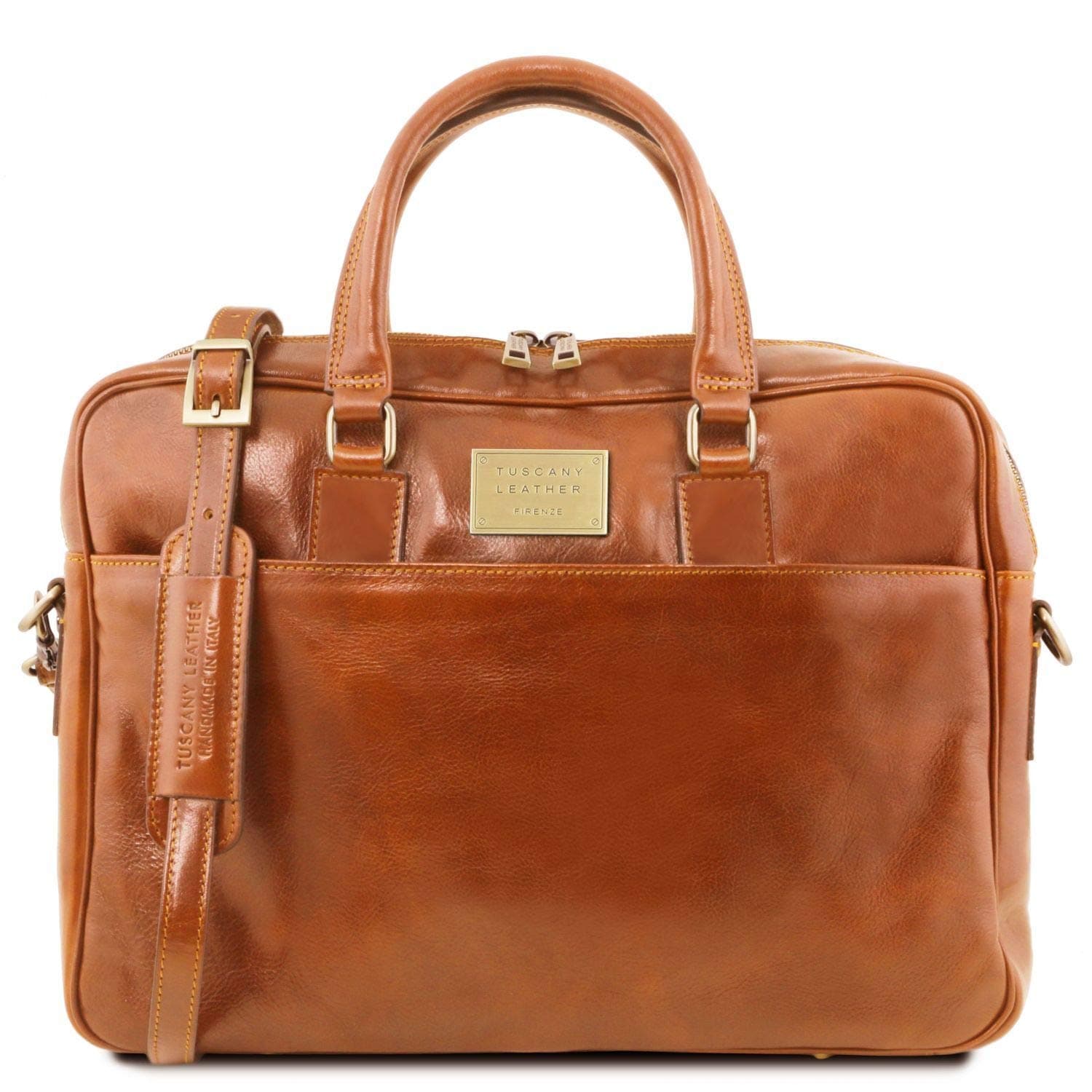 Tuscany Leather Urbino Leather laptop briefcase with front pocket Honey