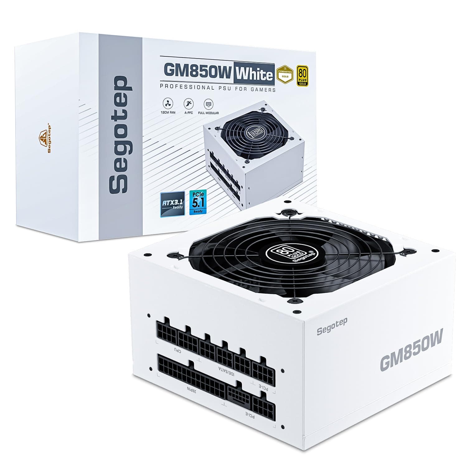 Segotep 850W Power Supply Fully Modular 80 Plus Gold Certified Gaming PSU with Silent 120mm Fan (White 850W Gold)