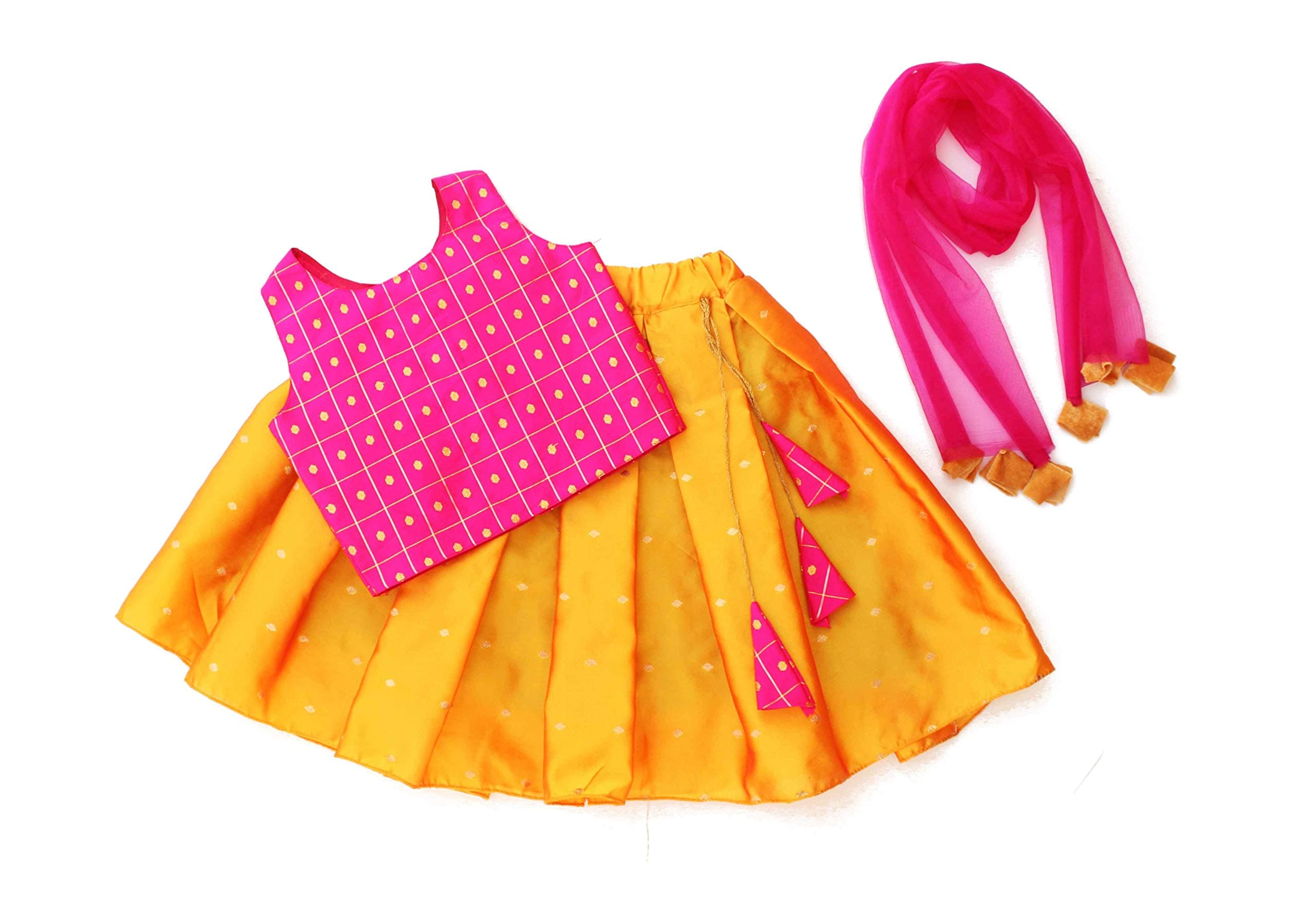 Girl's Cotton Full Stitched Readymade Lehenga Choli (Diwali-01, Rani-Mustard, 2 to 3 Years), Rani-Mustured, 2 Years-3 Years