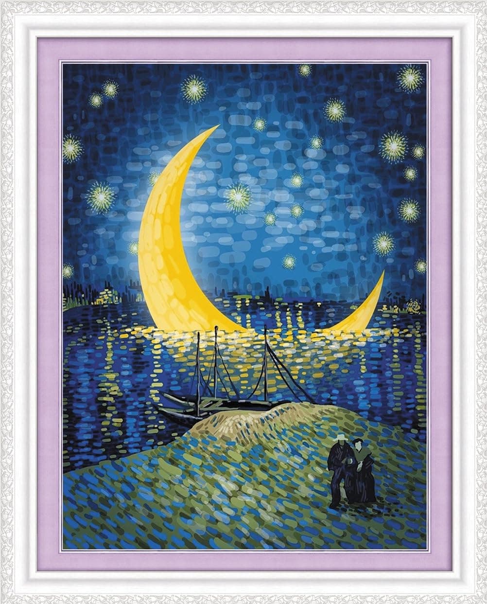Meecaa Cross Stitch Kits 11 Count Stamped, Starry Sky Van Gogh Moon Niron River Embroidery Kit with Accessories Pre Printed (30CMx40CM) (Starry Sky)