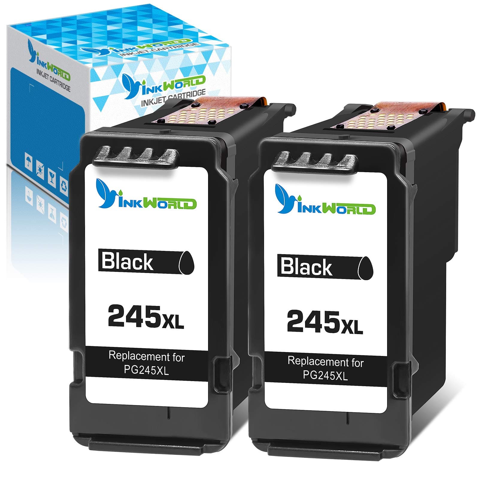 Inkworld Remanufactured 245XL Ink Cartridge Replacement for Canon PG245 243 (2 Black) for Pixma TS3129 TR4527 MG2555 MG3022 MG2522 TR4520 TR4522 MG2922 MG2920 TS202 MX490 iP2820 TS302 MG2520 Printer