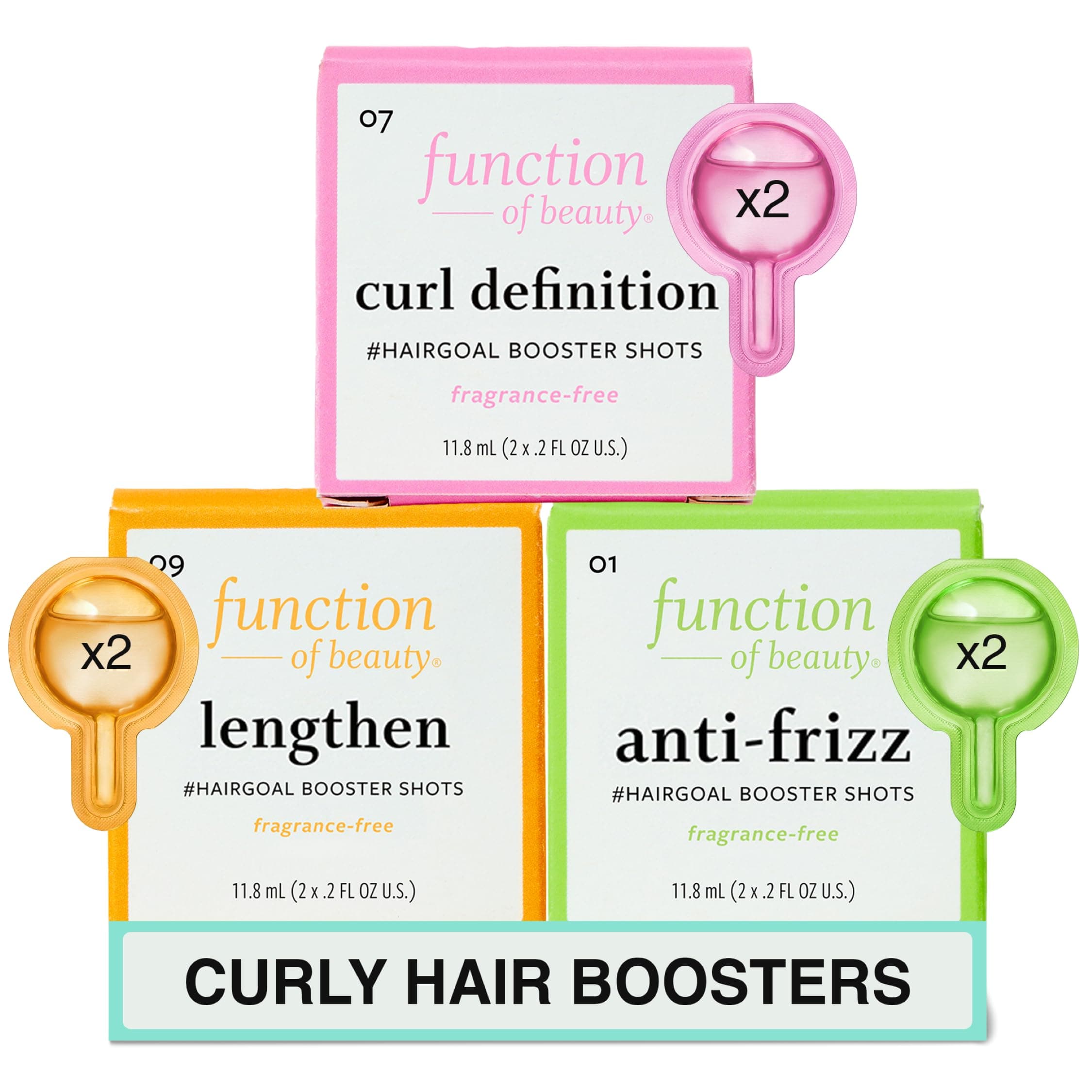 Curly Hair Add-In Booster Treatment Bundle - Curl Definition, Lengthen & Anti-Frizz Booster Shot Add-Ins to Enhance Shampoo, Conditioners & Hair Care Products