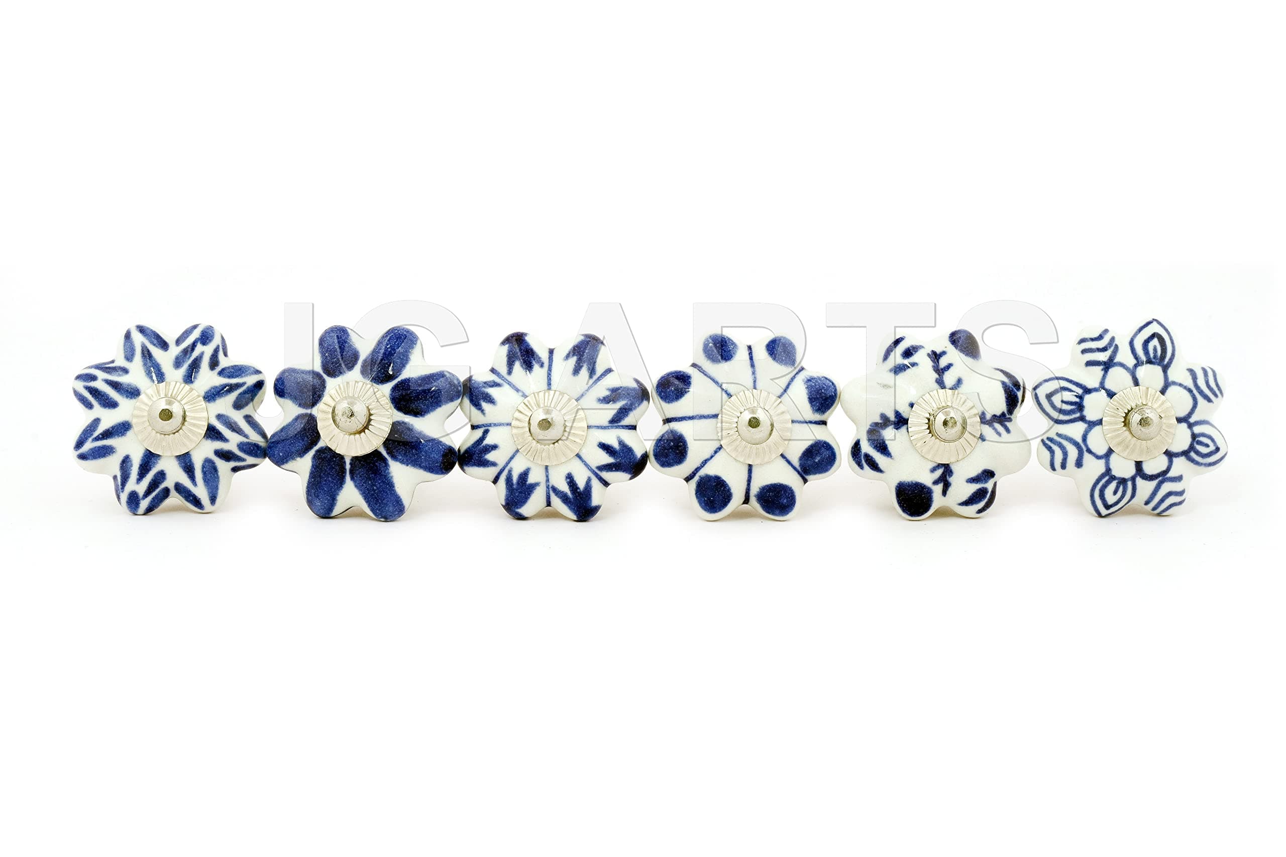 6 Count Decorative Ceramic Drawer Pull Knobs Blue and White