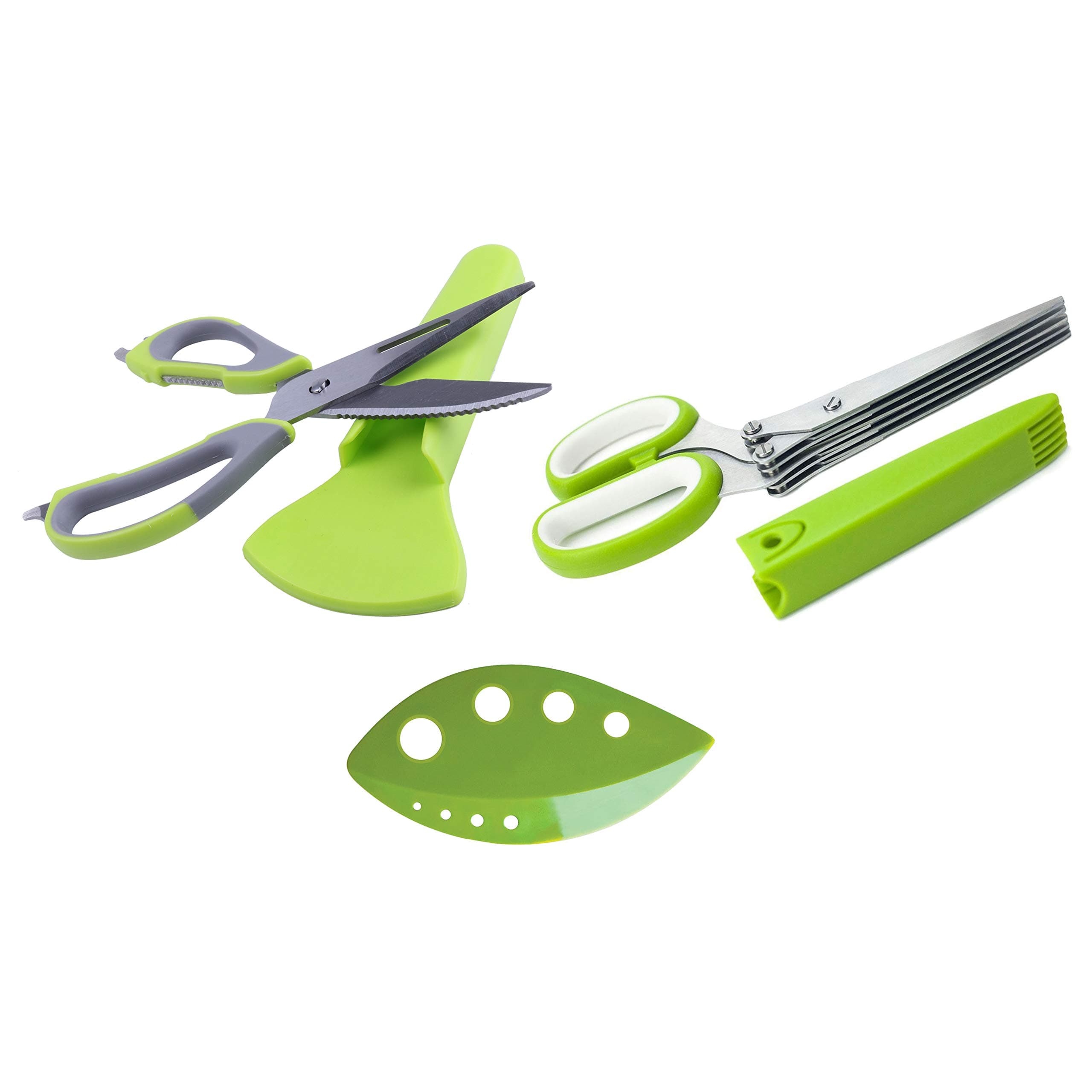 2 PCS Kitchen Essentials: 5 Blade Herb Scissors, Multi-Purpose Shears, Bonus Herb Strippers
